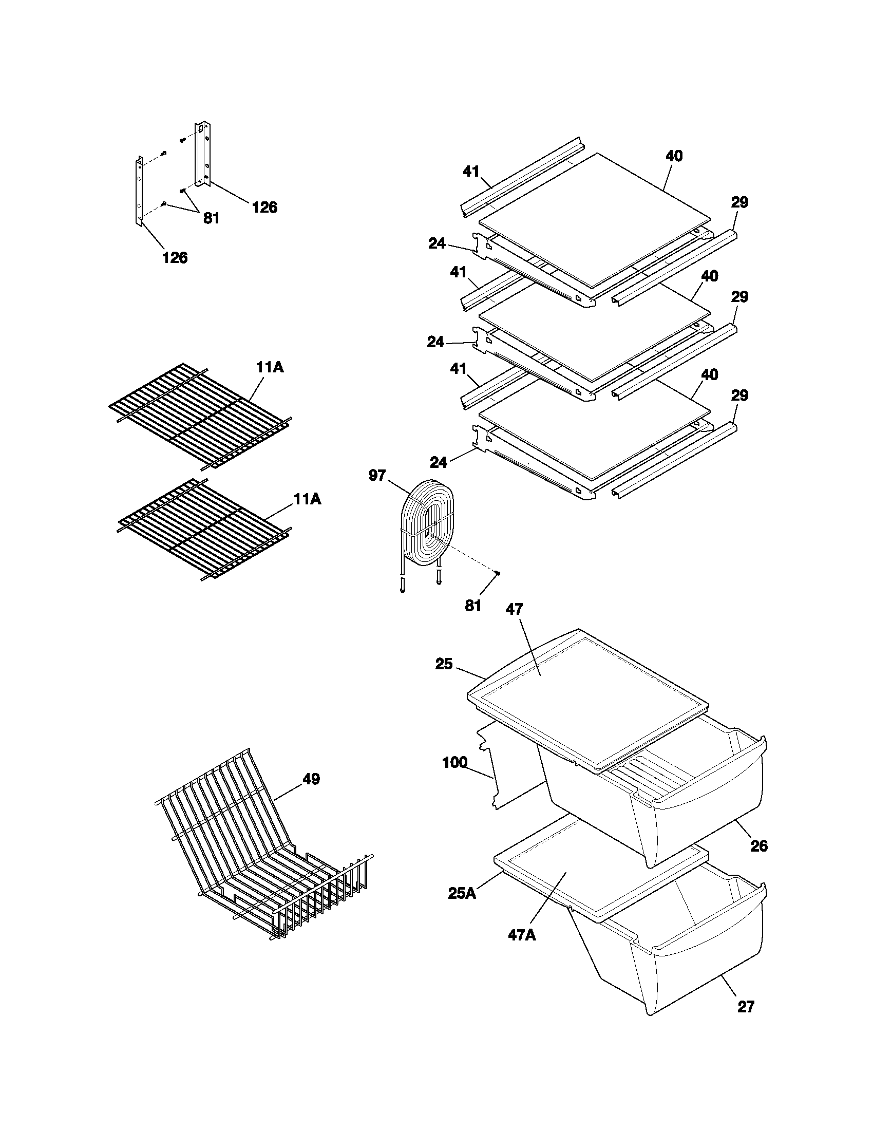 White-Westinghouse WRS23W0AQ4 shelves diagram