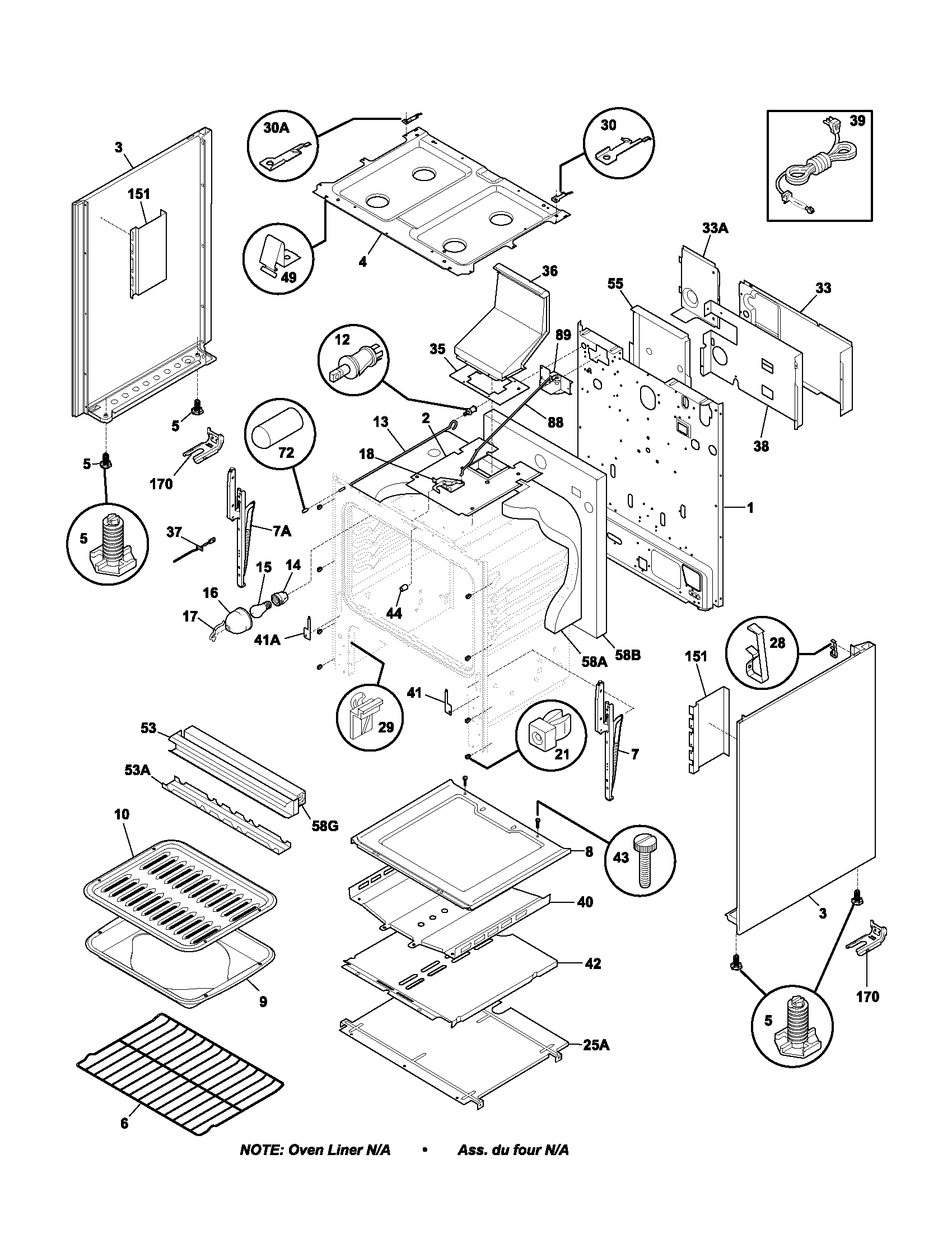 Tappan TGF351AWB body diagram