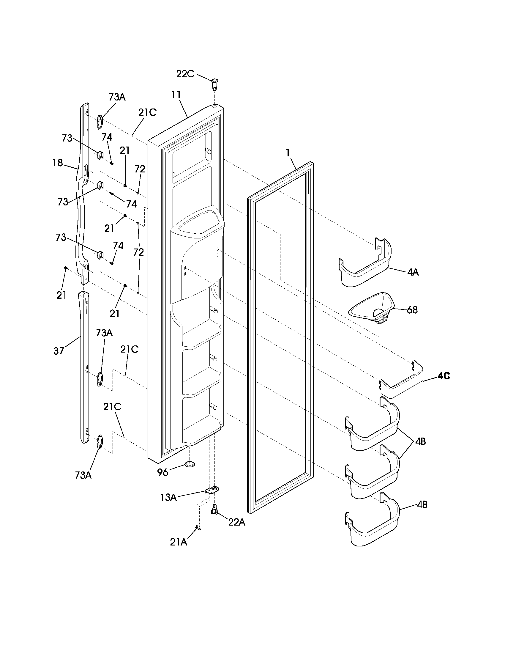 Frigidaire GLRS237ZAW5 freezer door diagram