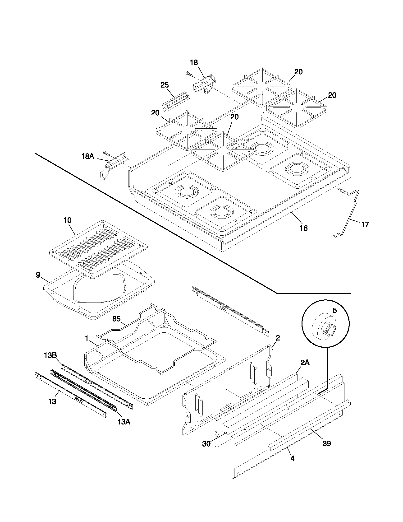 Frigidaire FLF316WHTA top/drawer diagram