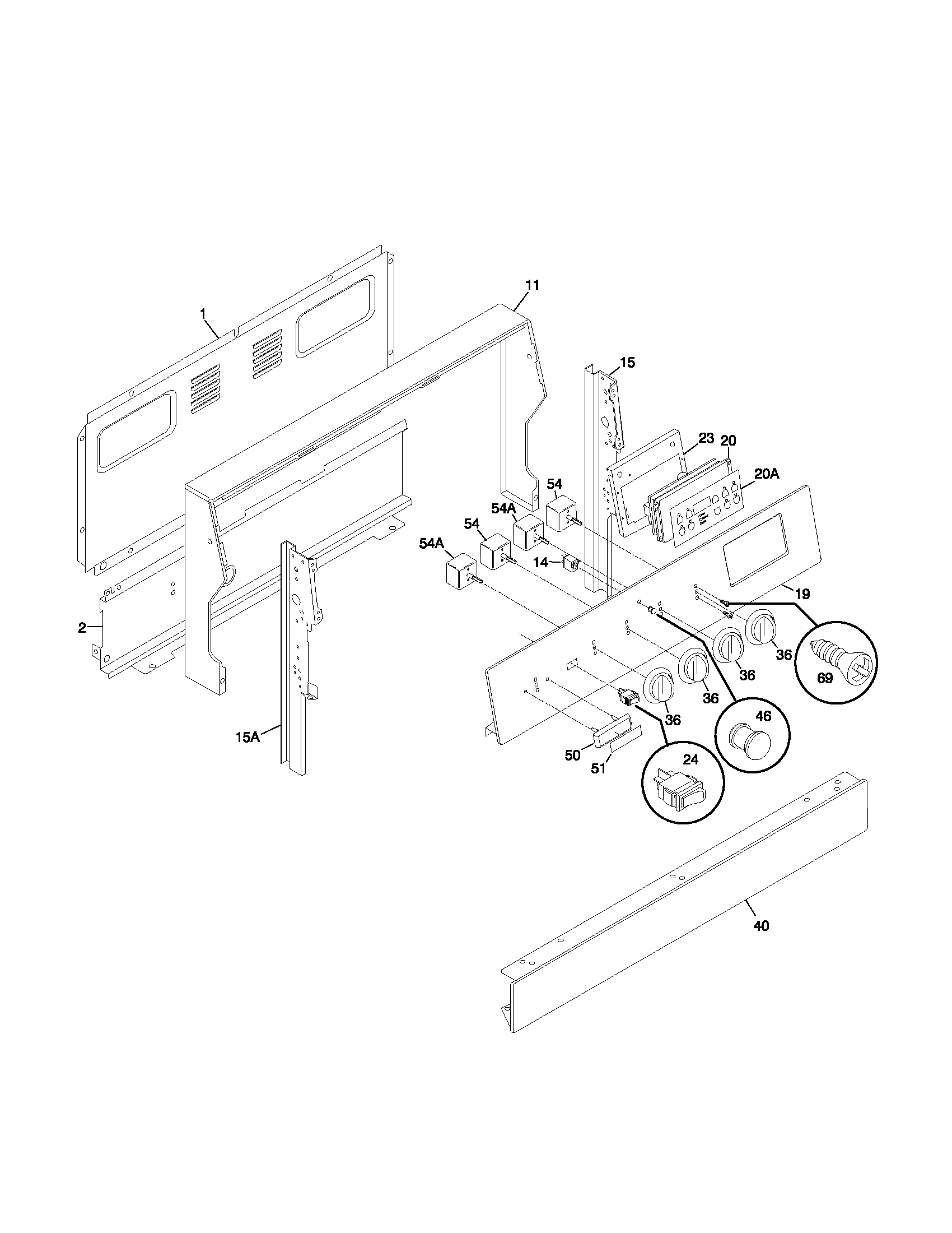 White-Westinghouse WEF365BHDB backguard diagram