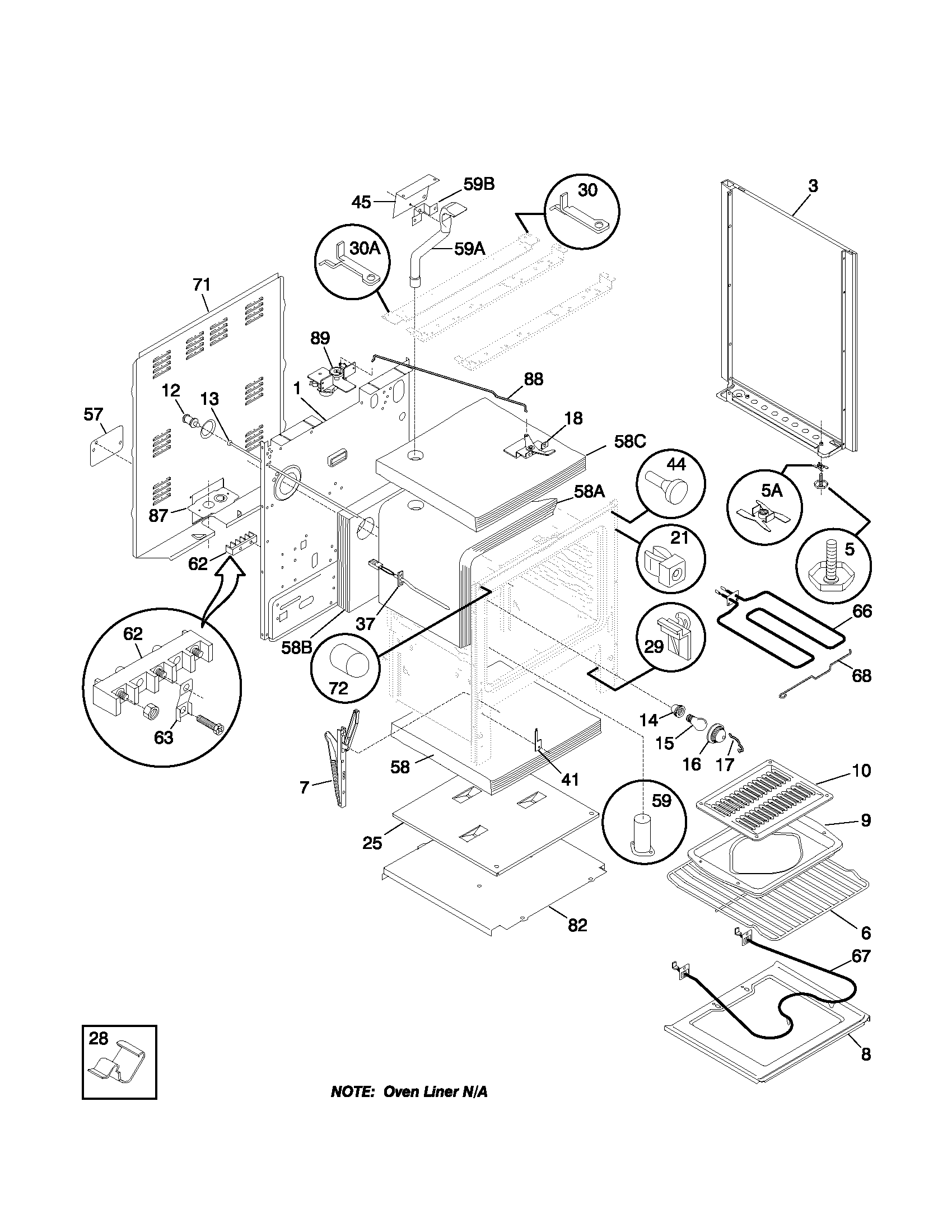 White-Westinghouse WEF365BHDB body diagram