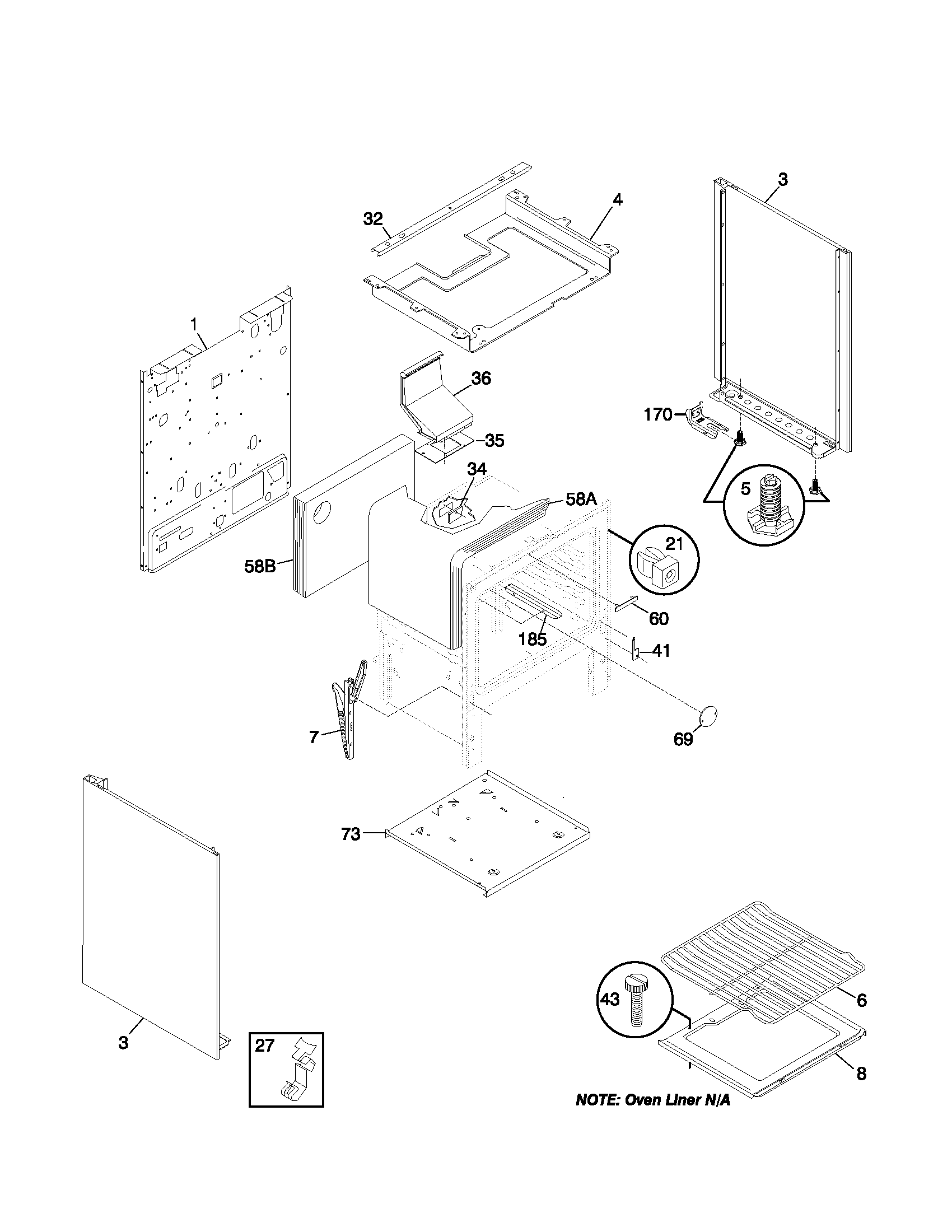 White-Westinghouse WLF303PHDC body diagram
