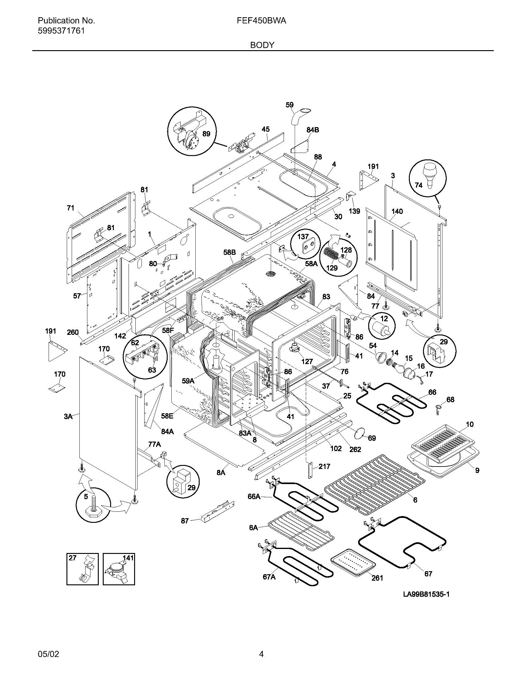 Frigidaire FEF450BWA body diagram