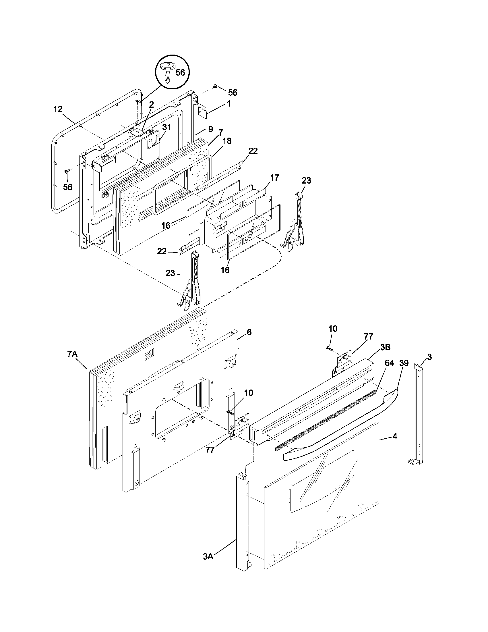 Frigidaire FED355ASD door diagram