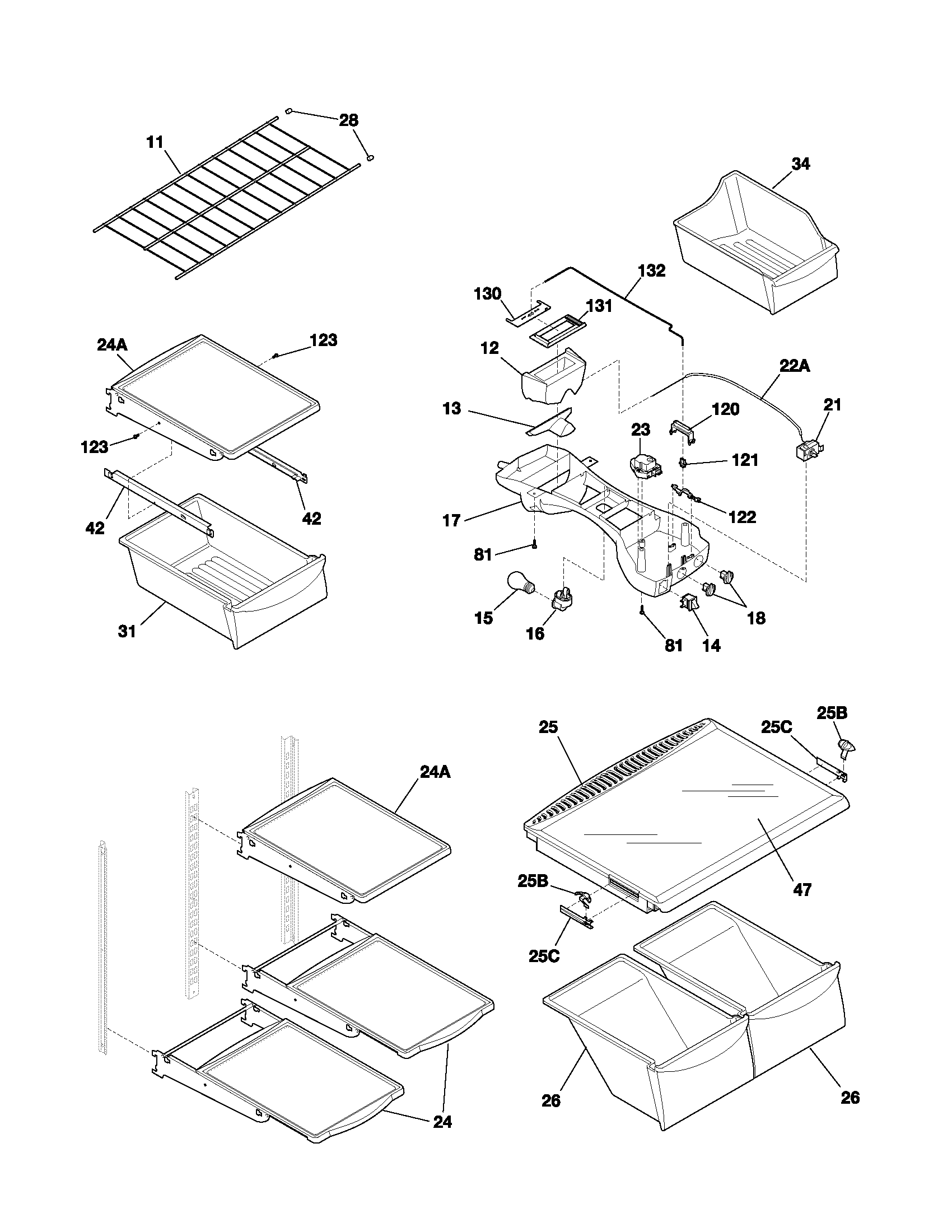 Frigidaire GLRT215RBB2 shelves diagram