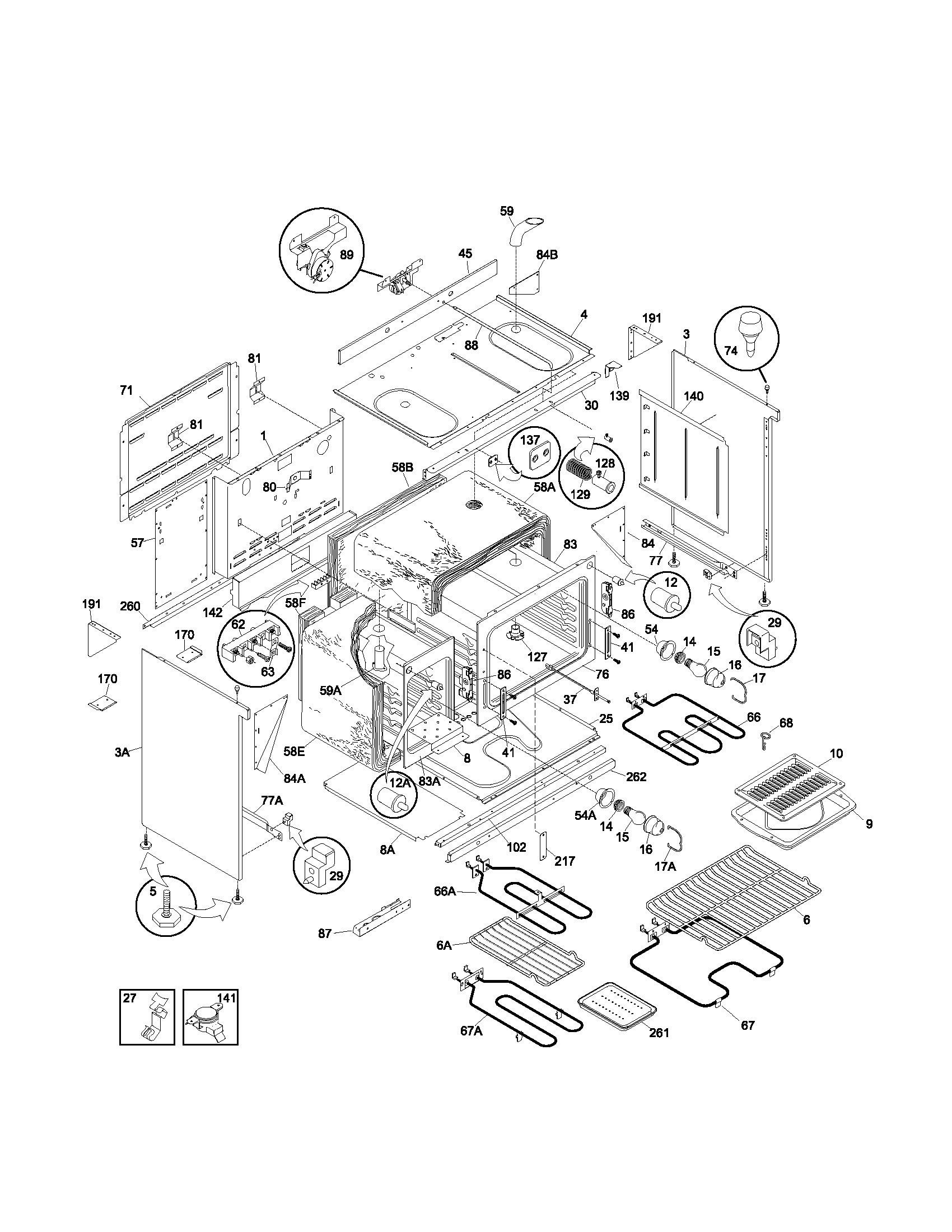Frigidaire FEF455BBA body diagram