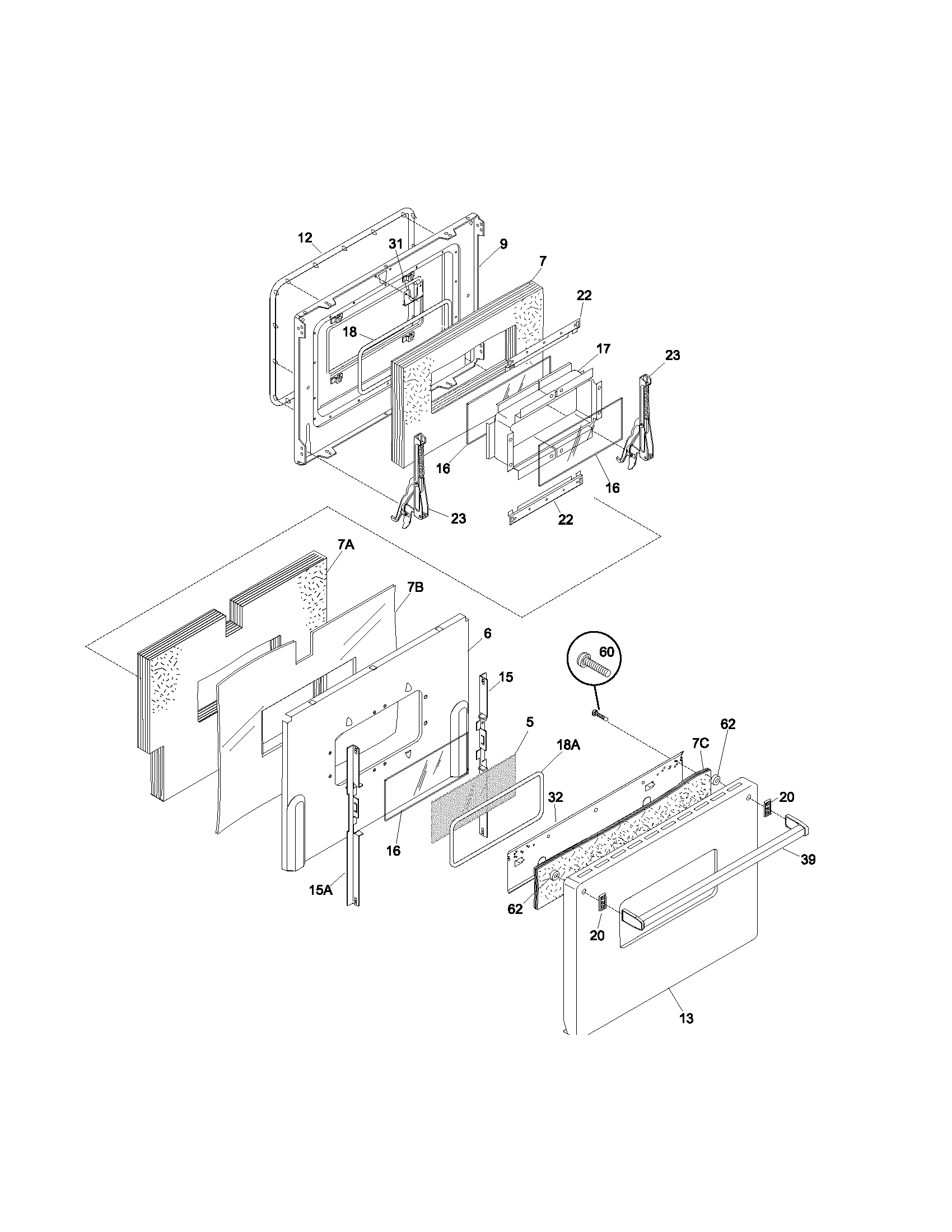 Frigidaire FEF455BBA oven door diagram