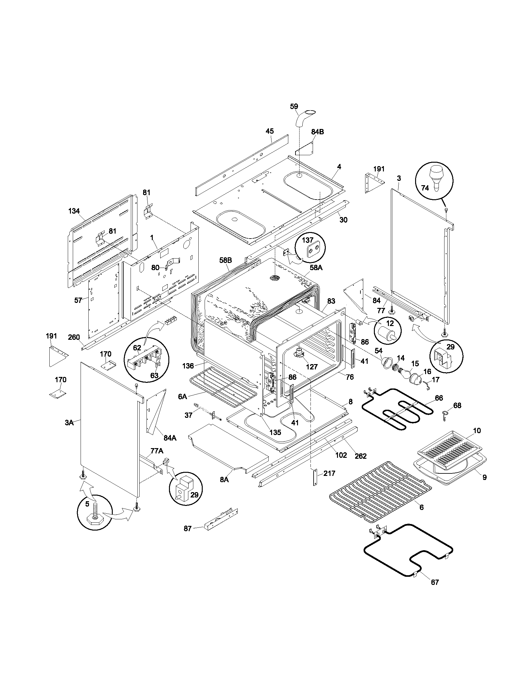 Frigidaire FEF402BWA body diagram