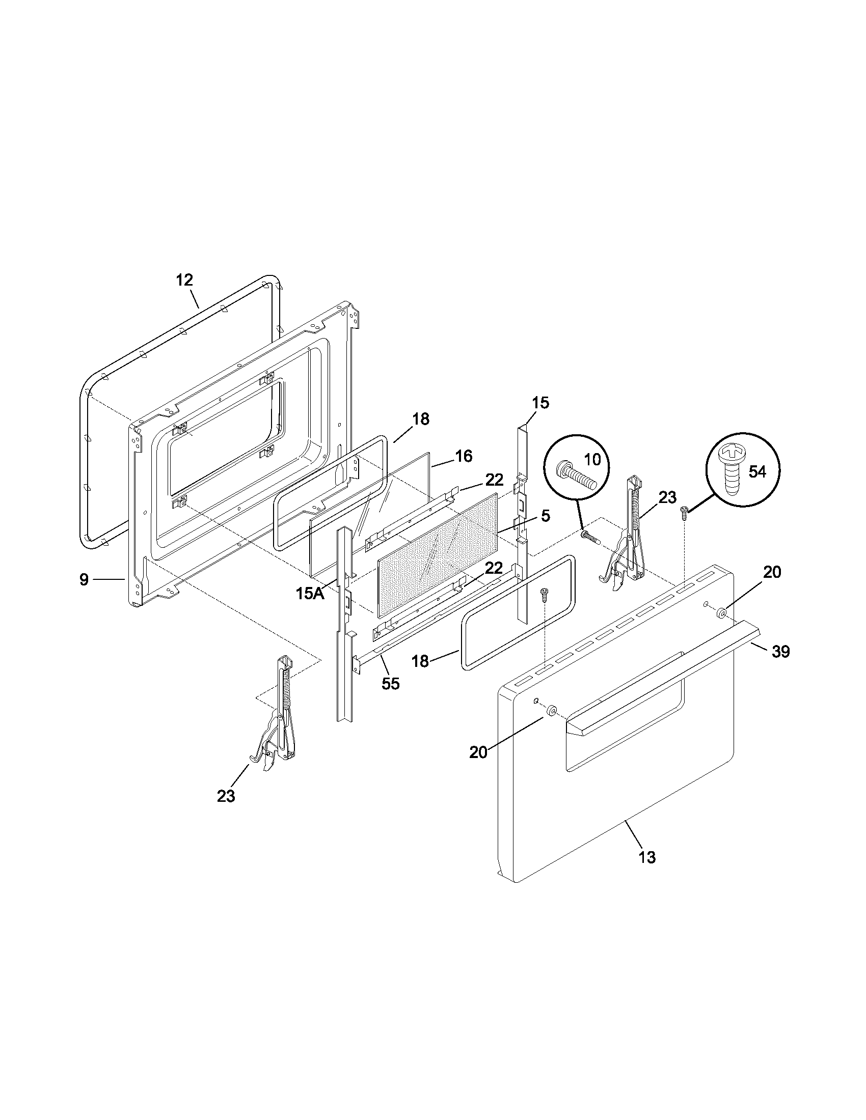 Frigidaire FEF402BWA oven door diagram