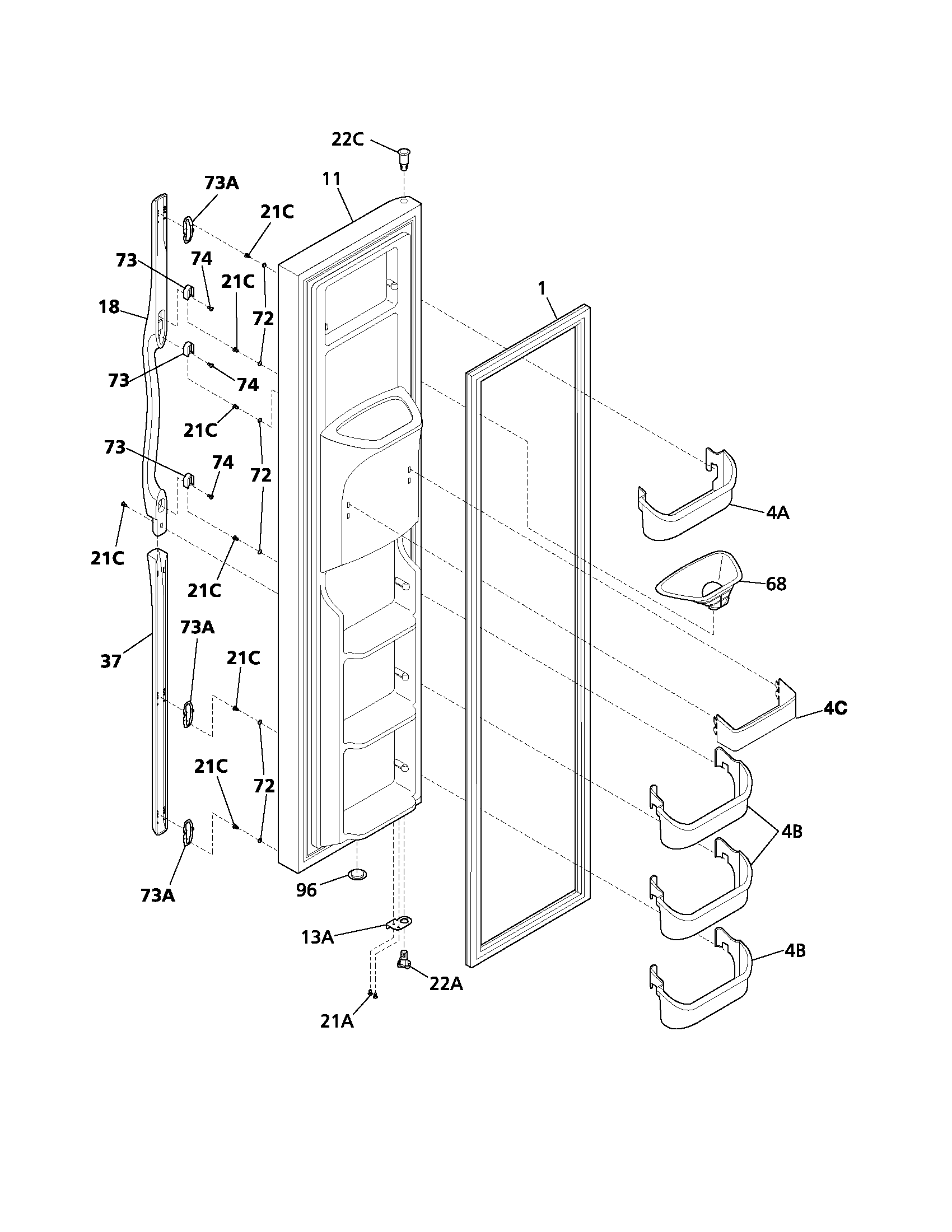 Frigidaire GLHS280ZAB3 freezer door diagram