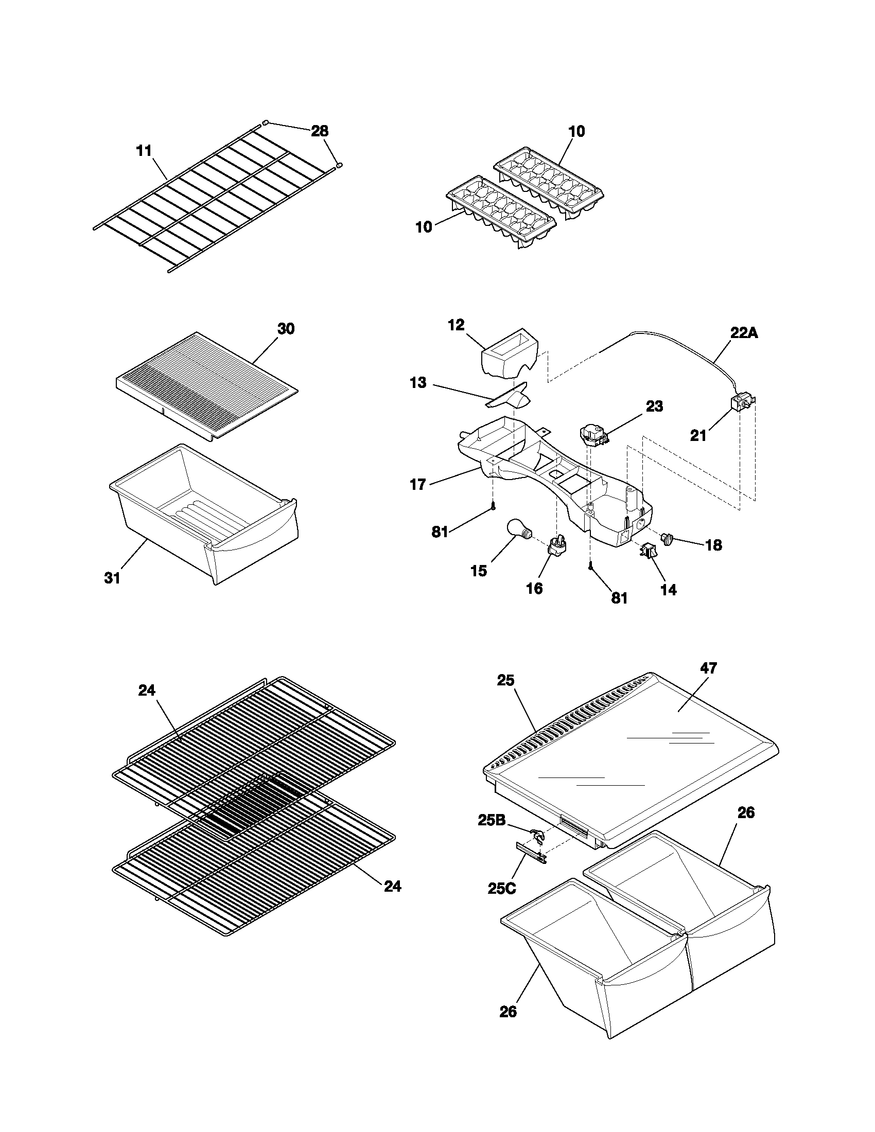 Frigidaire FRT21C5AQ5 shelves diagram
