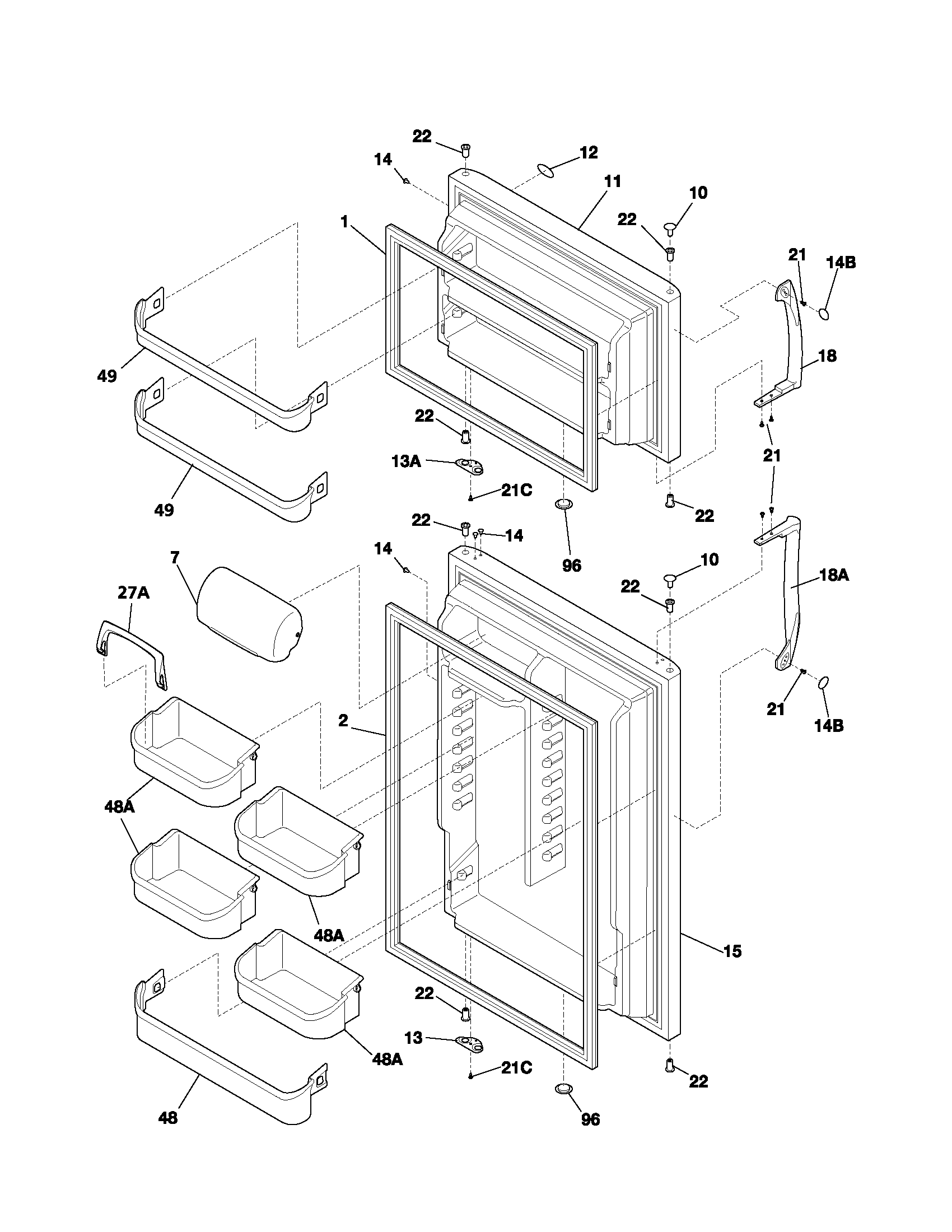Frigidaire NGS21TZAW4 doors diagram