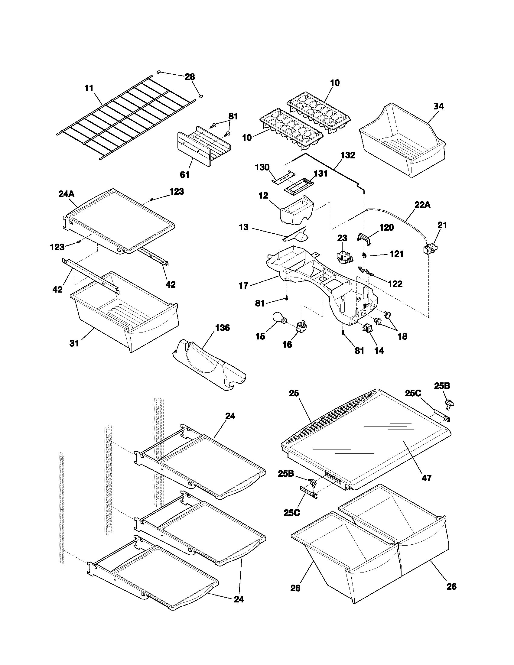 Frigidaire NGS21TZAW4 shelves diagram