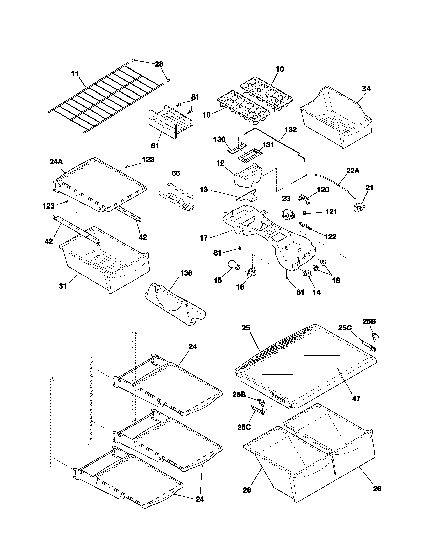 Frigidaire GLRT216TAQ3 shelves diagram