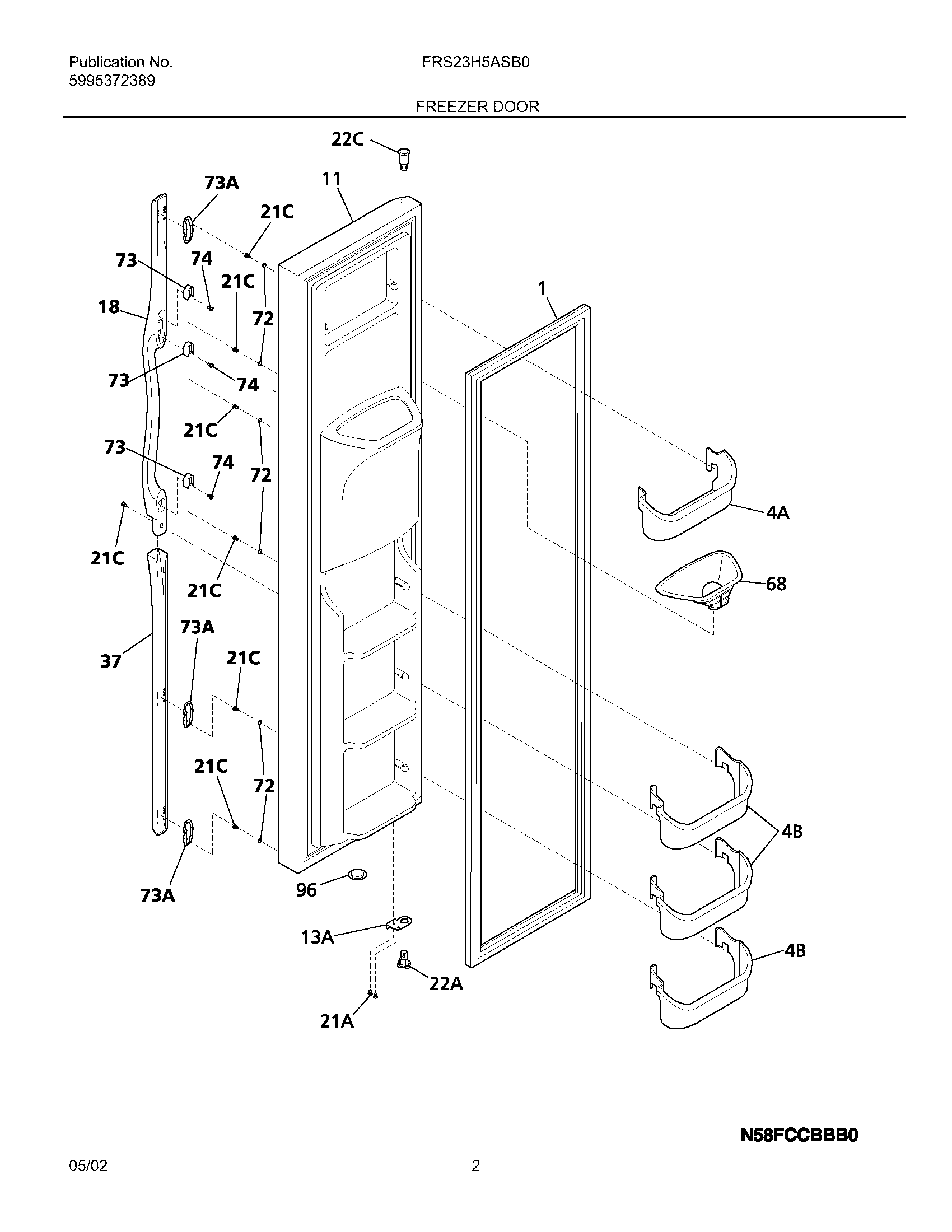 Frigidaire FRS23H5ASB3 freezer door diagram