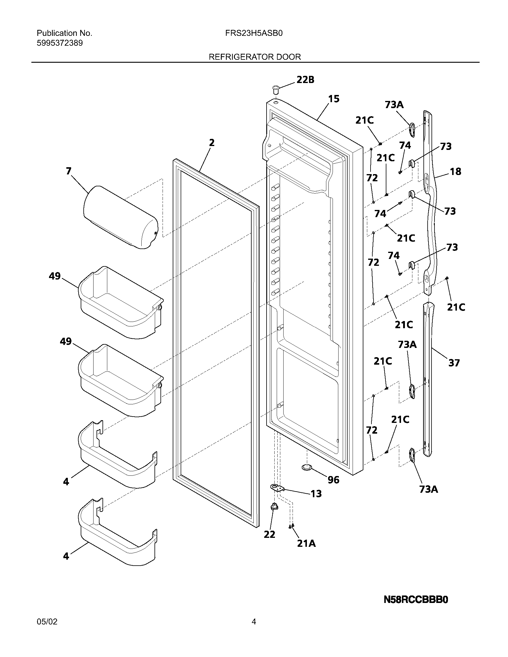 Frigidaire FRS23H5ASB3 refrigerator door diagram