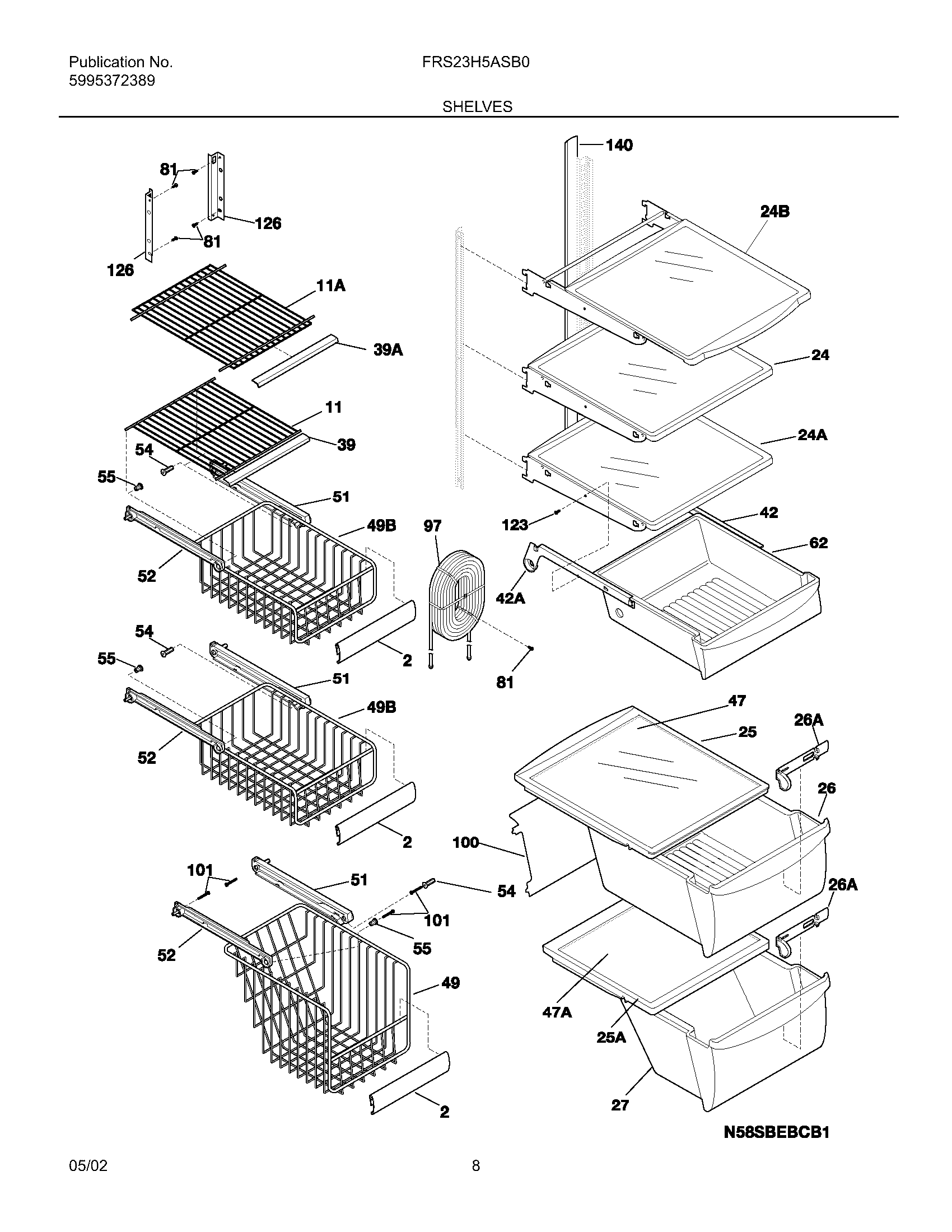Frigidaire FRS23H5ASB3 shelves diagram