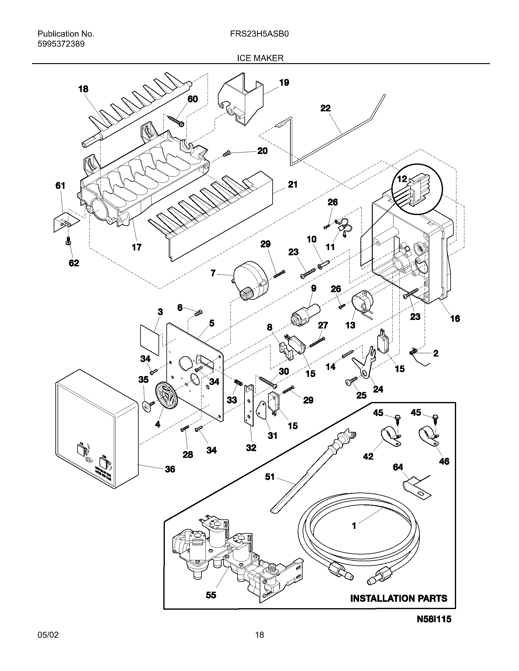 Frigidaire FRS23H5ASB3 ice maker diagram