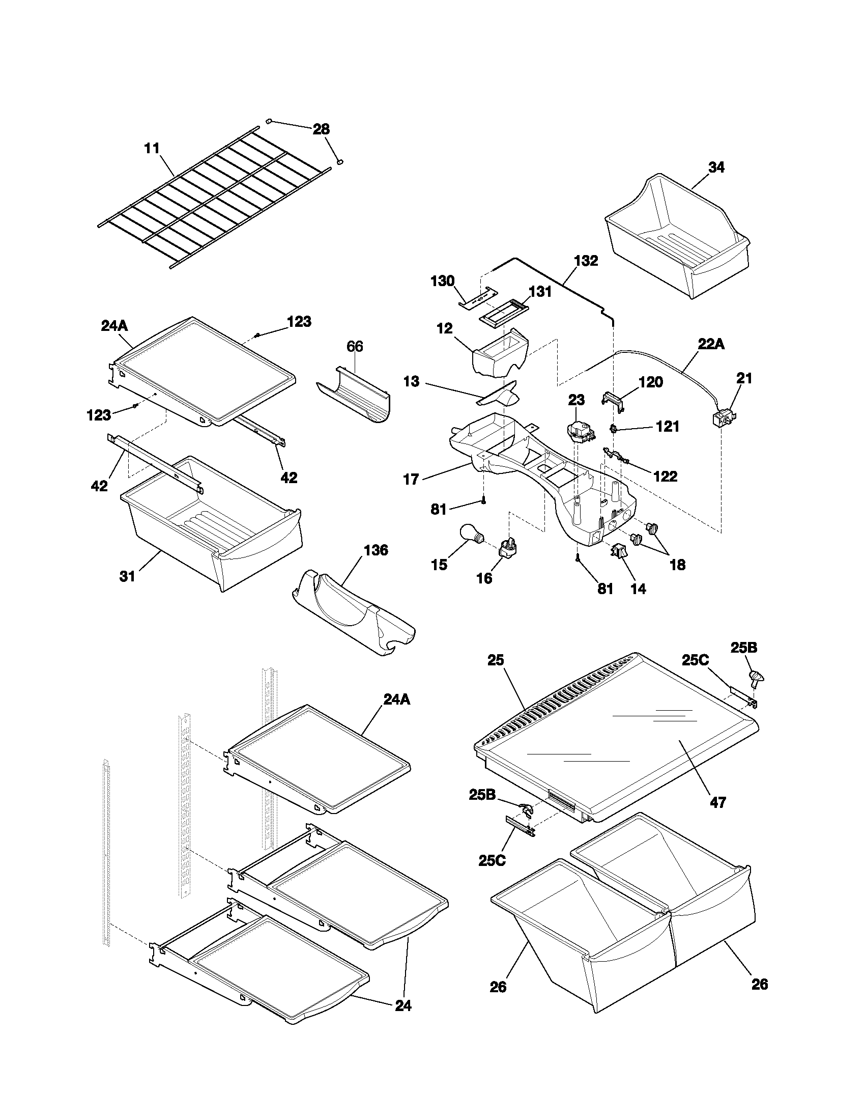 Frigidaire PLHT217TAK3 shelves diagram