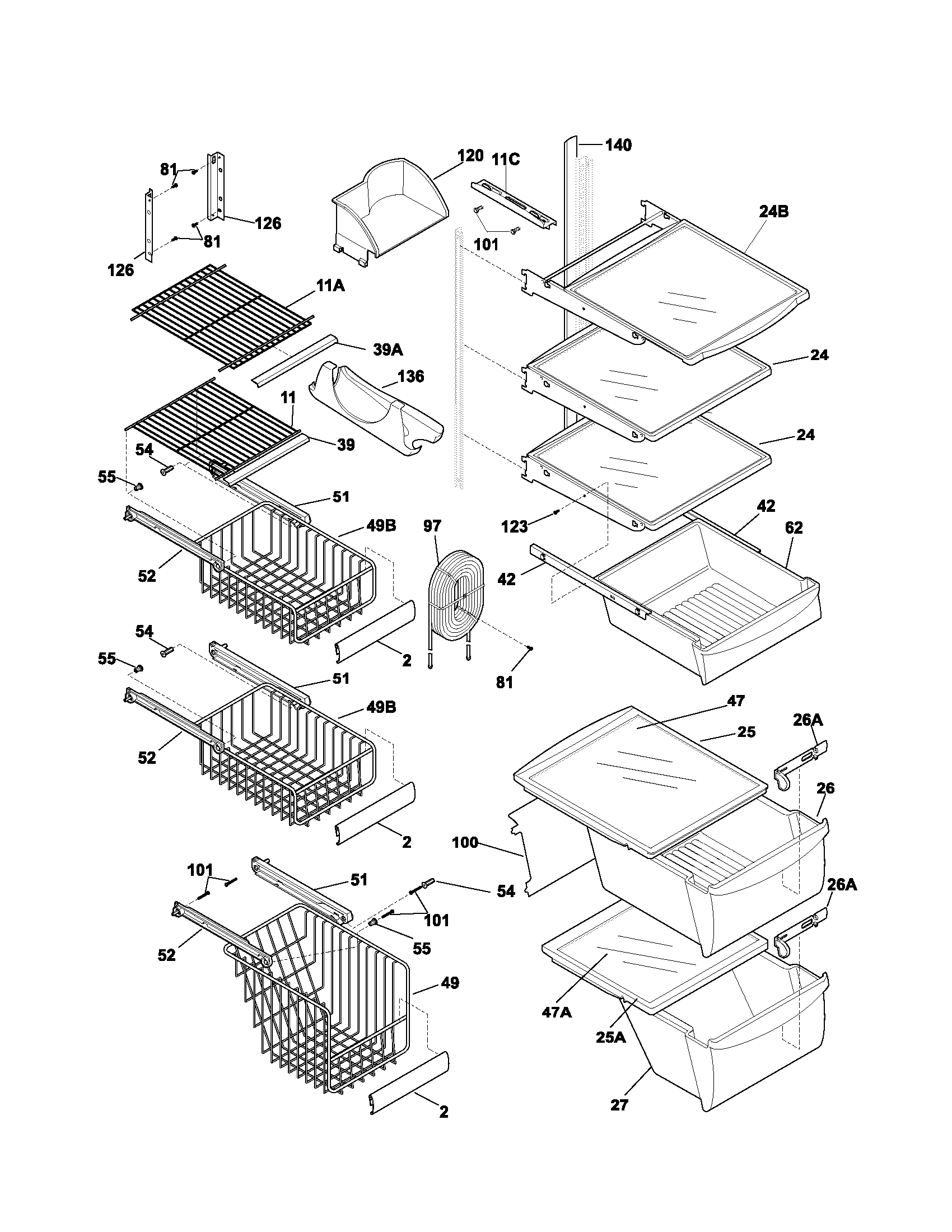 Frigidaire GS26HSZBB0 shelves diagram
