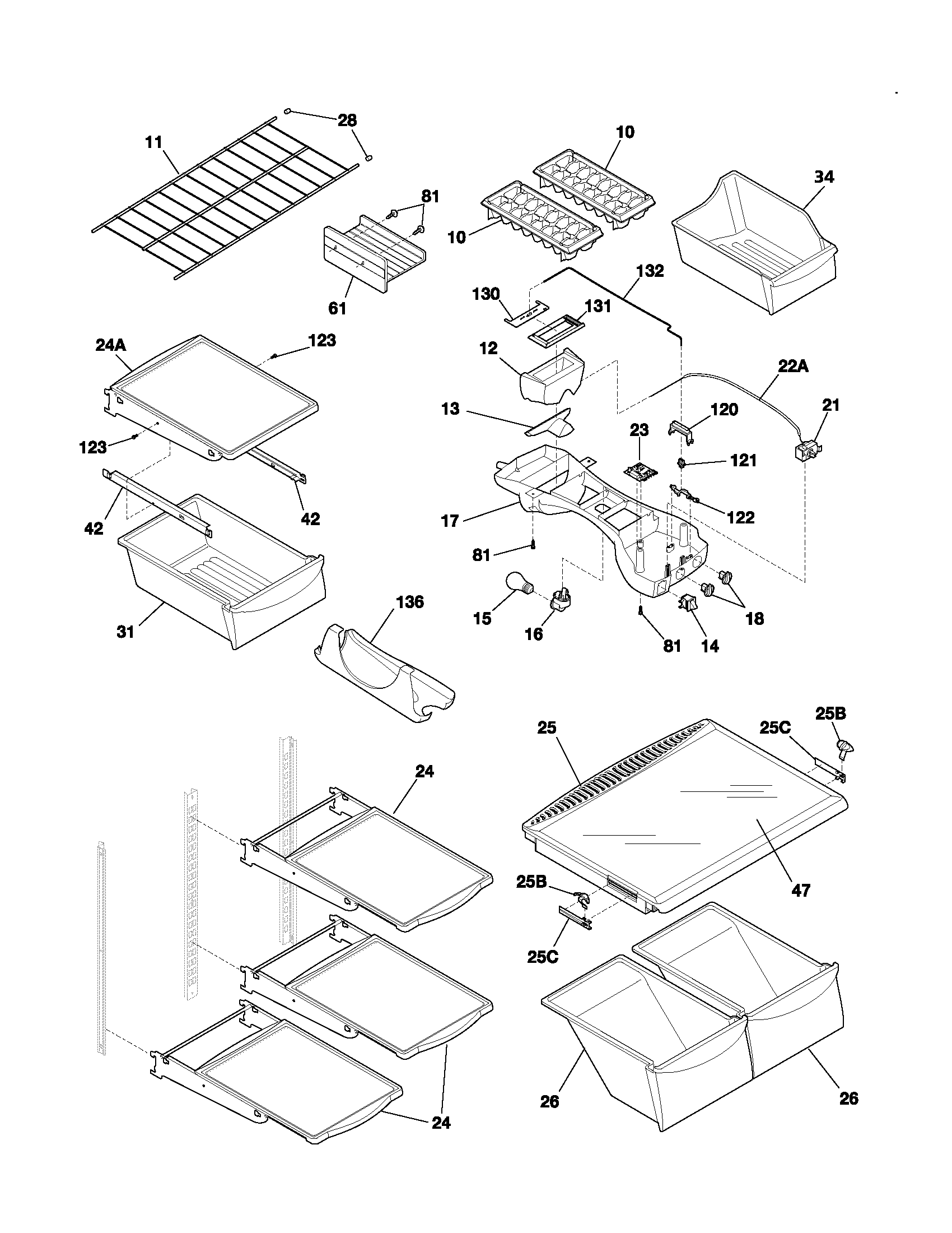 Frigidaire GS21HTZBC0 shelves diagram