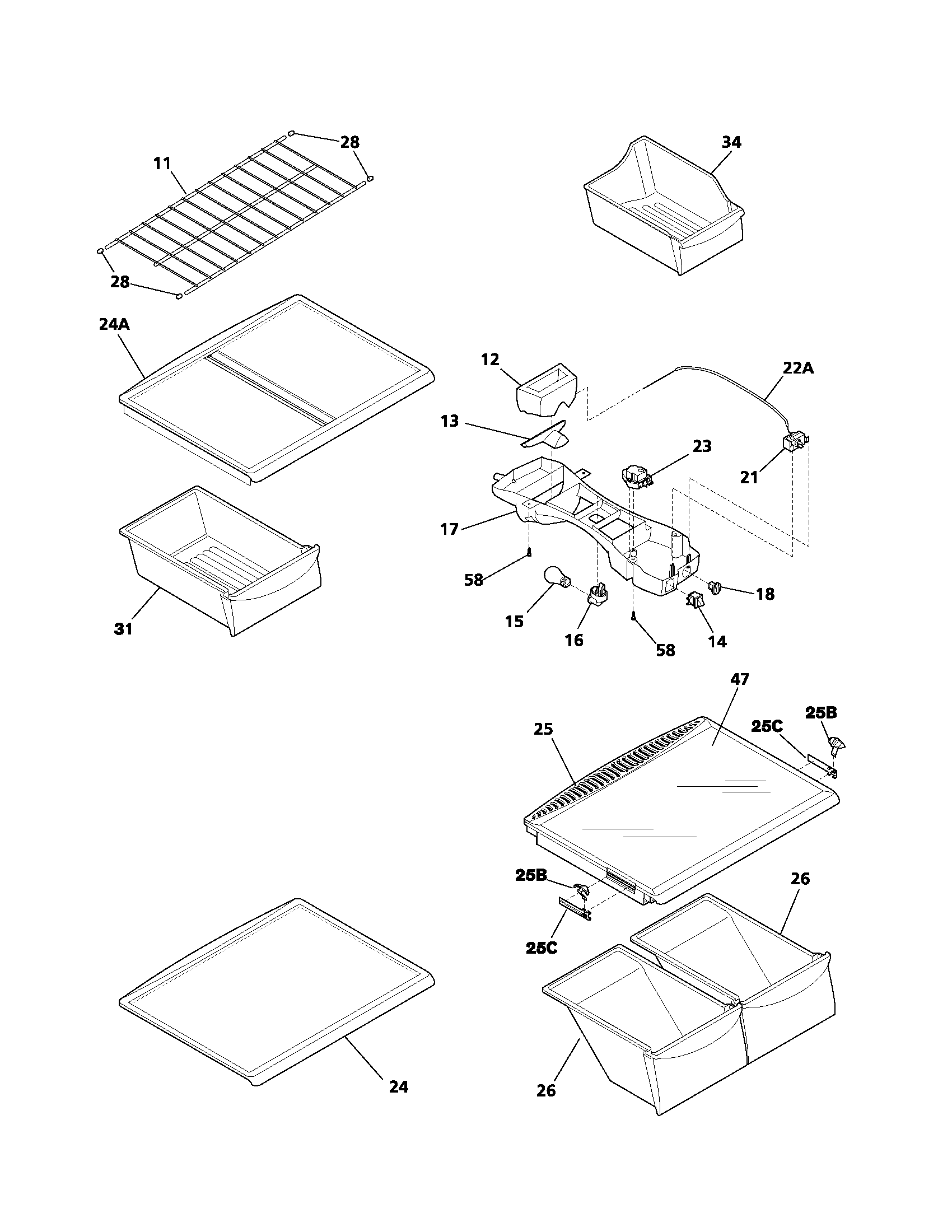 Frigidaire GLRT183SBW5 shelves diagram