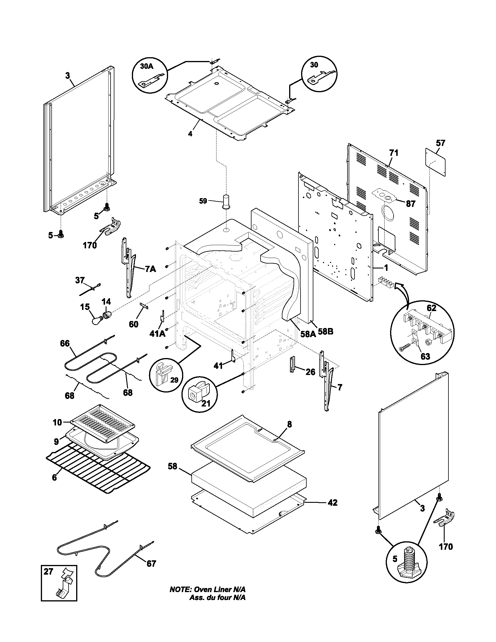 Frigidaire FEF322BXAWA body diagram