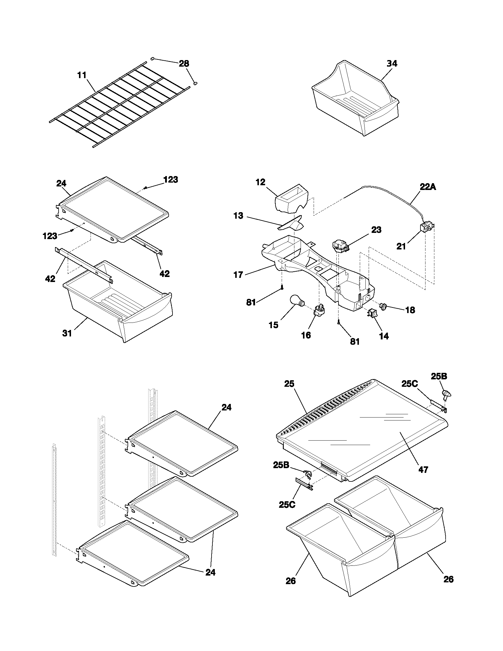 Frigidaire FRT185BSK3 shelves diagram