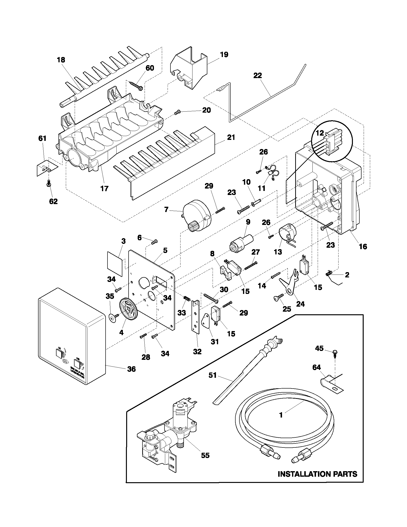 Frigidaire FRT185BSK3 ice maker diagram
