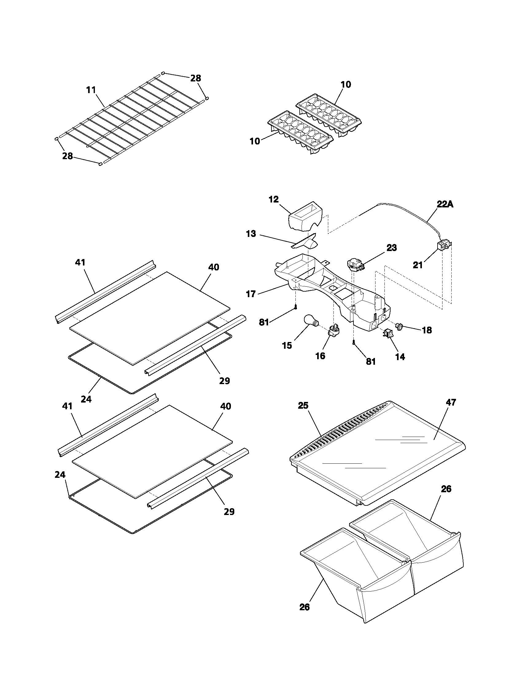 White-Westinghouse WRT21MG3AW2 shelves diagram
