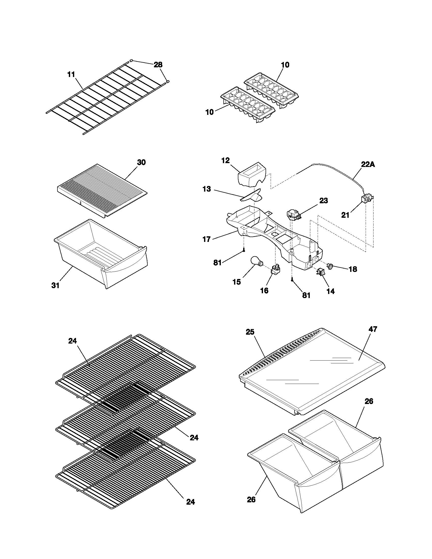 Frigidaire FRT21KD3AQ3 shelves diagram