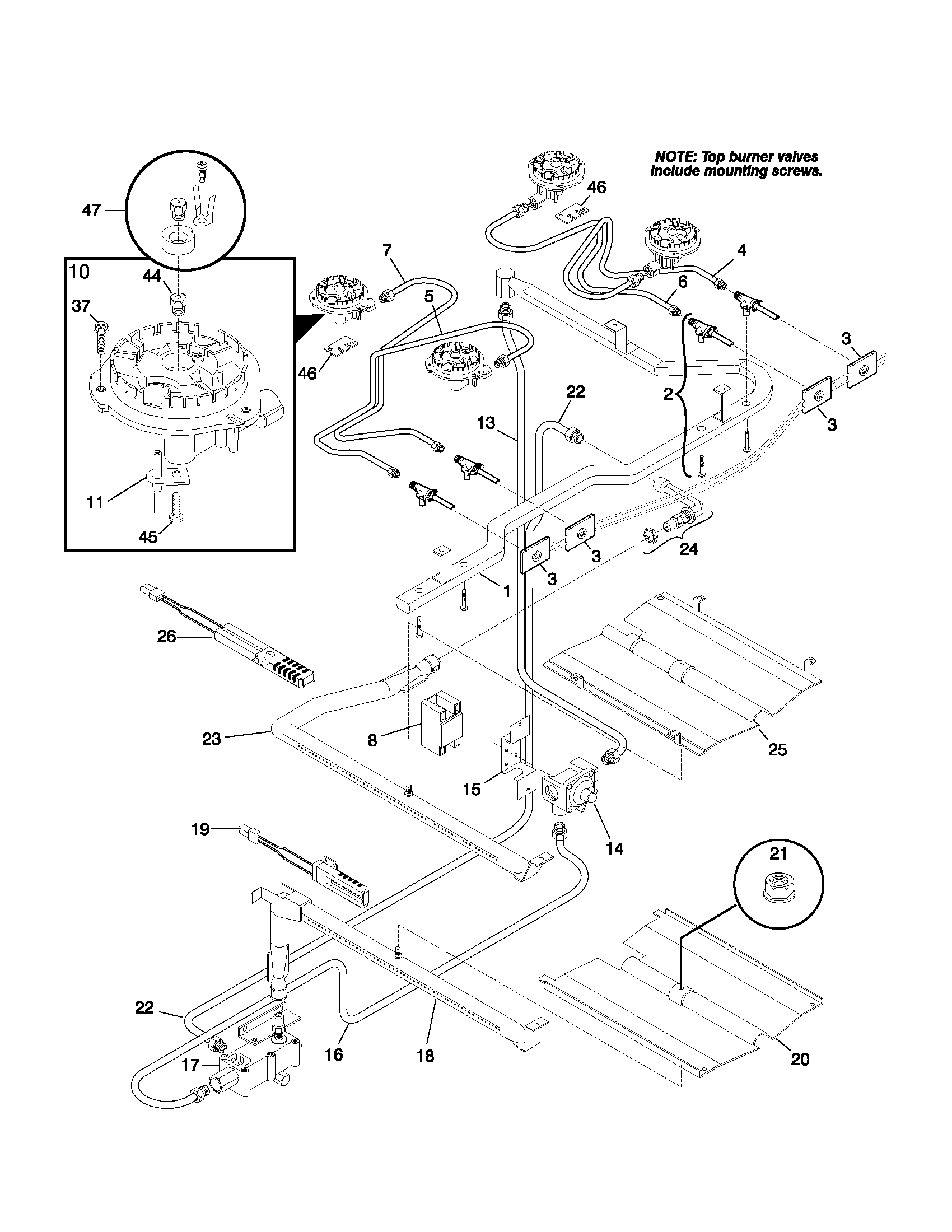 Frigidaire FGF355BXAWA burner diagram