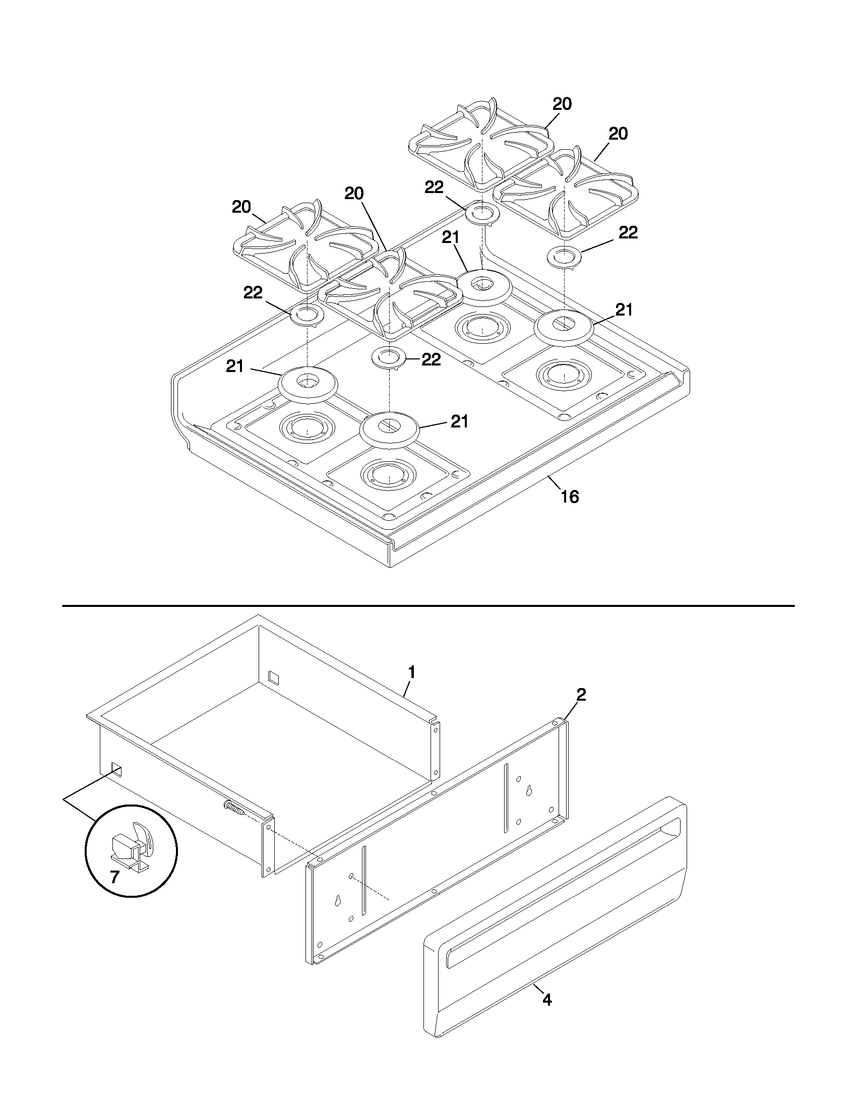 Frigidaire FGF355BXAWA top/drawer diagram