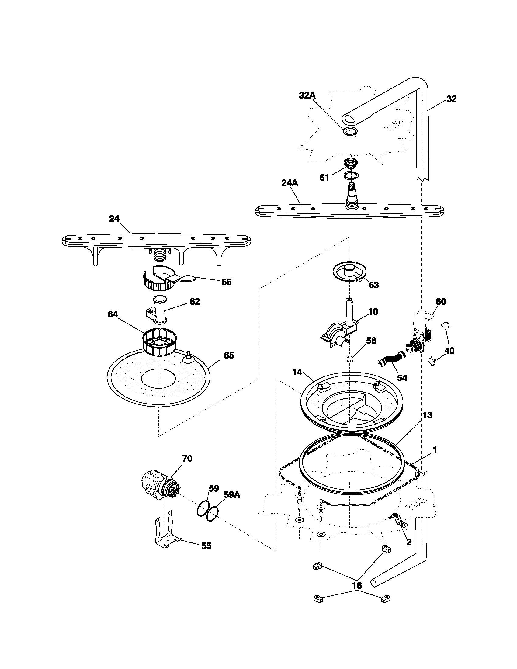 Frigidaire FDB641RAS1 motor & pump diagram