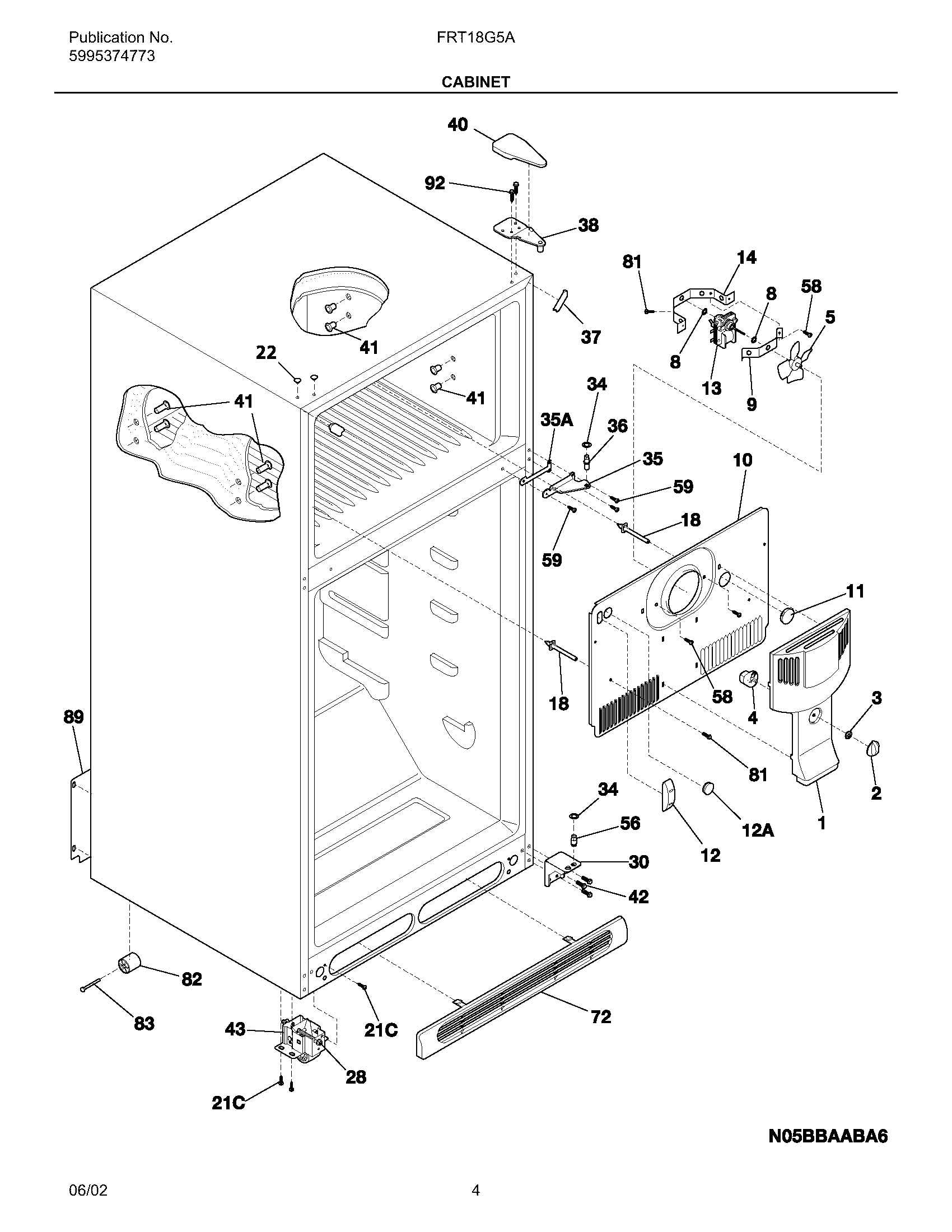 Frigidaire FRT18G5AQ7 cabinet diagram