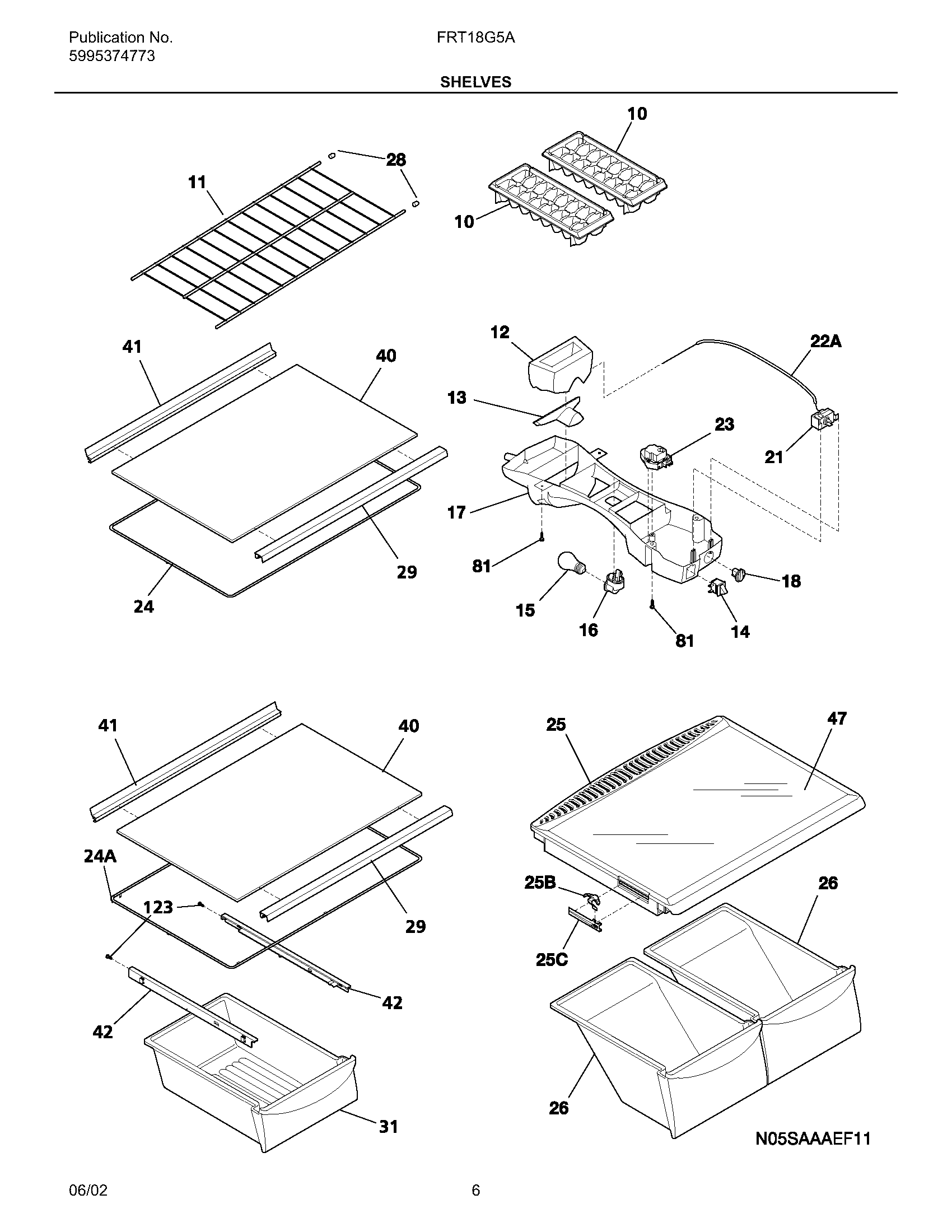Frigidaire FRT18G5AQ7 shelves diagram