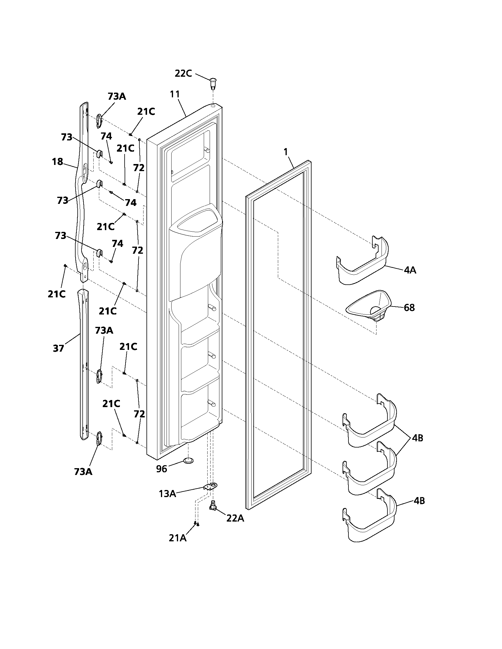 Frigidaire FRS26H5ASB4 freezer door diagram