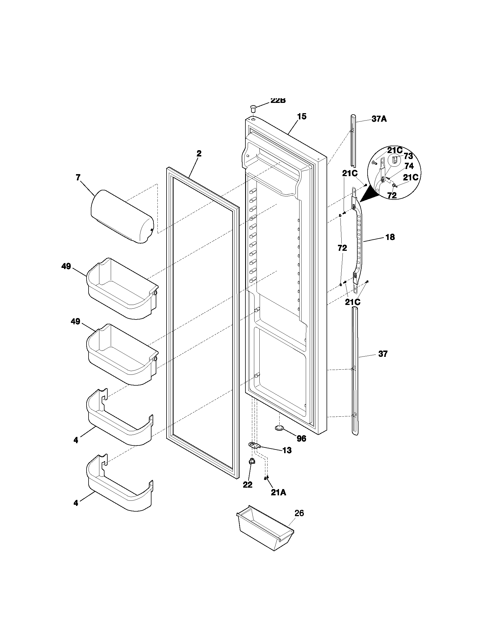 Kenmore 25351693104 refrigerator door diagram