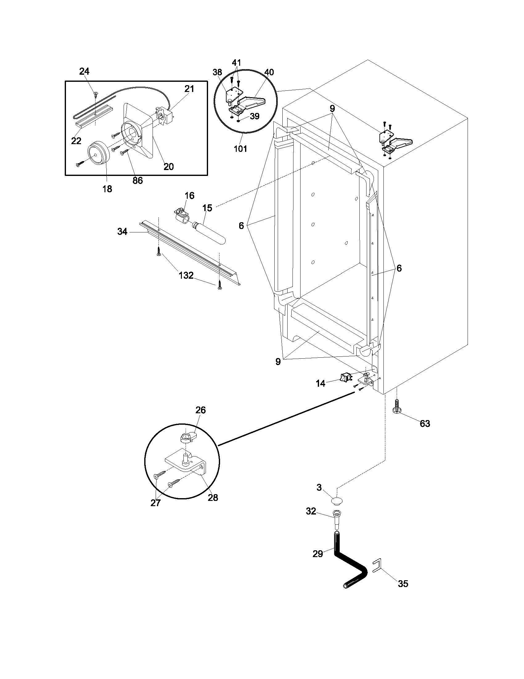 White-Westinghouse WFU14K2BW0 cabinet diagram