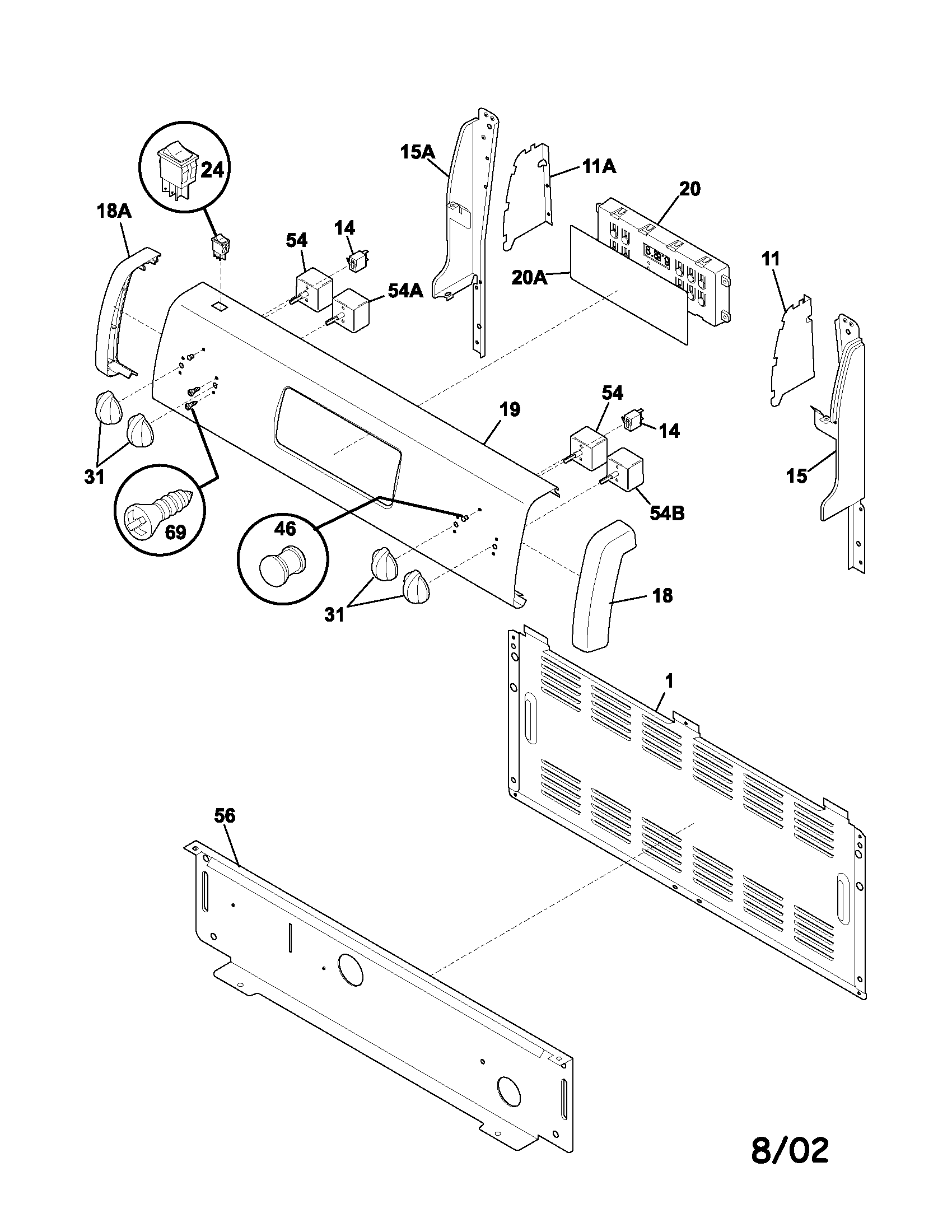 Frigidaire FEF363BXAWB backguard diagram