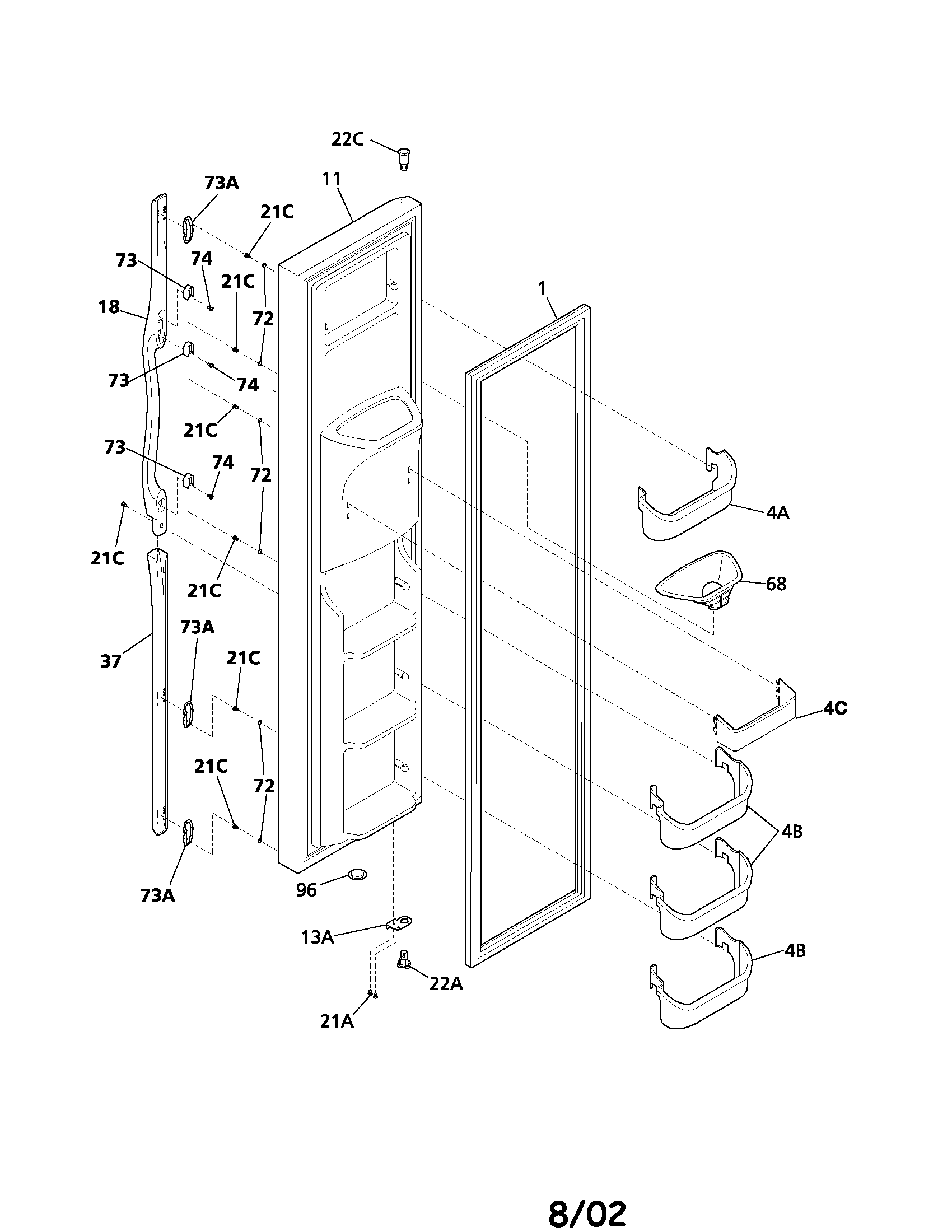 Frigidaire GLHS280ZAW4 freezer door diagram
