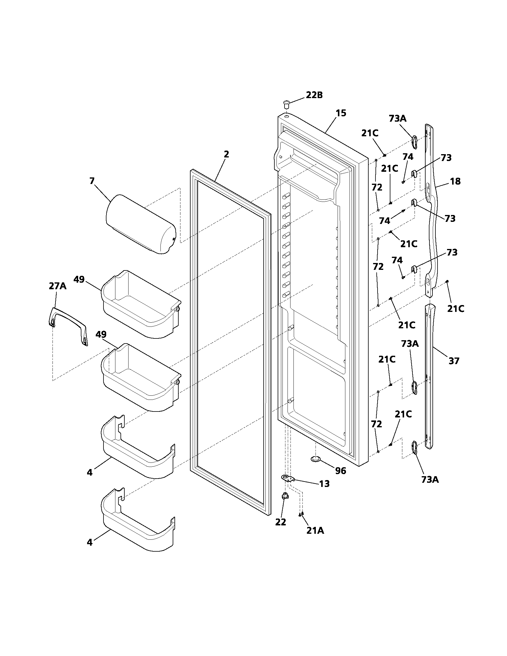 Frigidaire GLHS280ZAW4 refrigerator door diagram