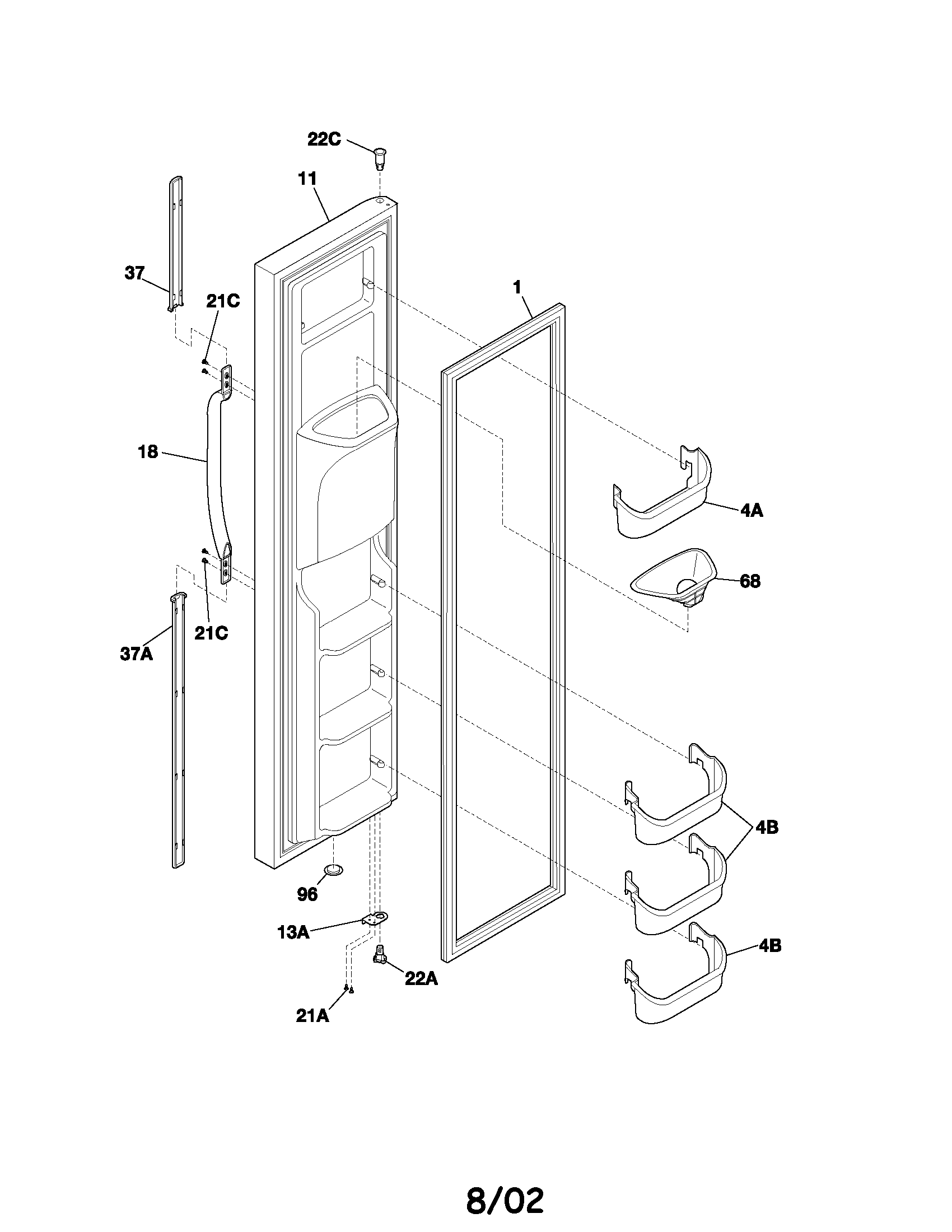 White-Westinghouse WRS26MF5AS4 freezer door diagram