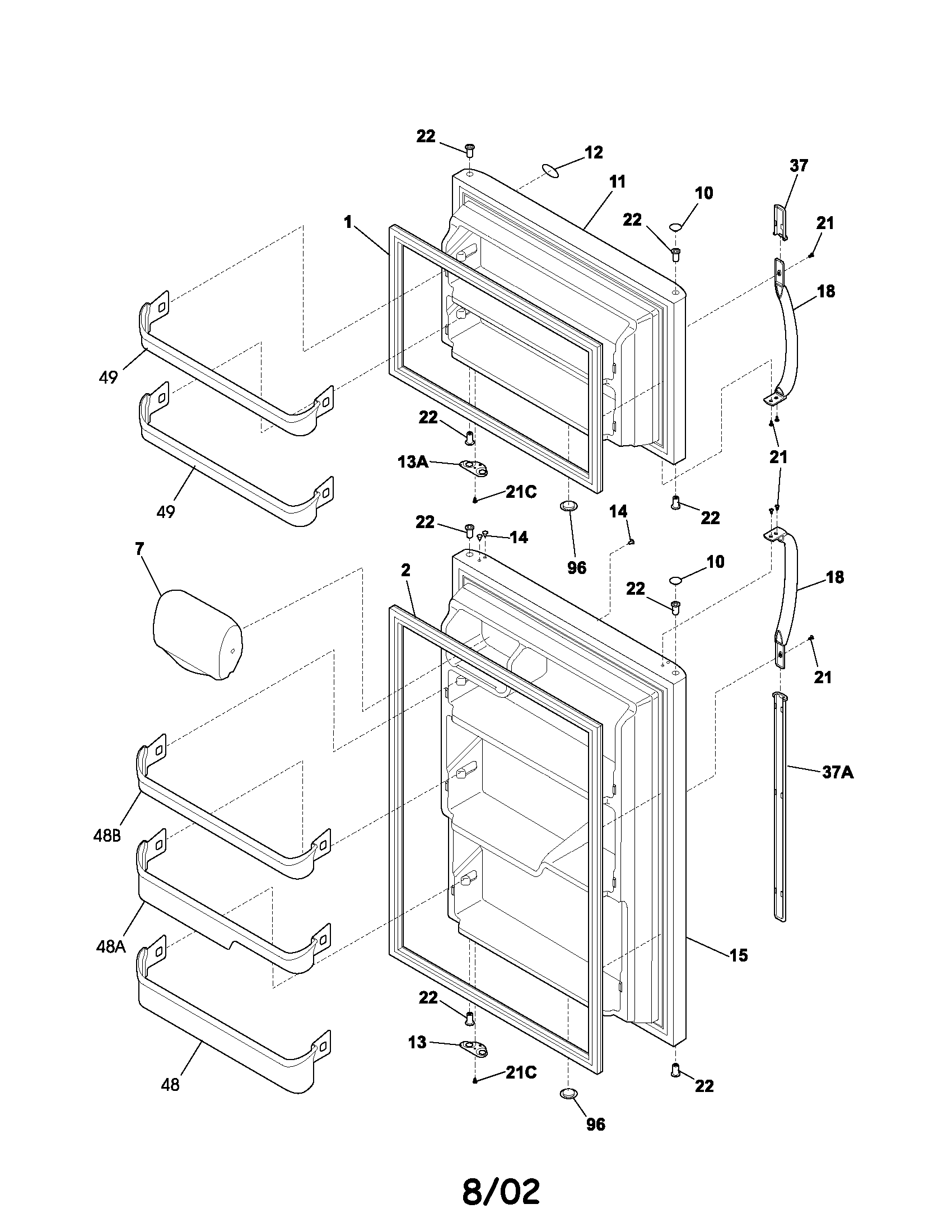 Universal/Multiflex (Frigidaire) BRT21R6AW3 doors diagram