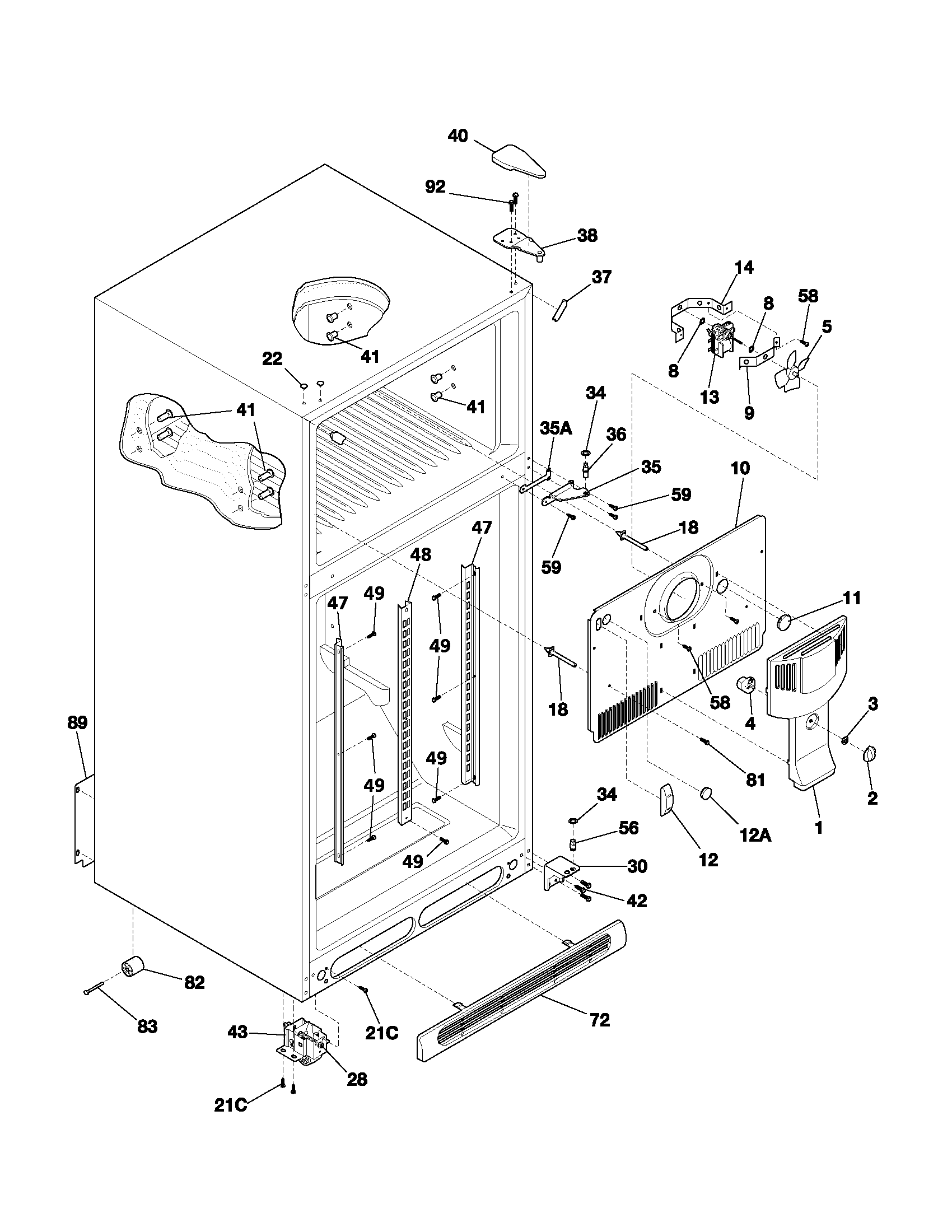 Universal/Multiflex (Frigidaire) BRT21R6AW3 cabinet diagram
