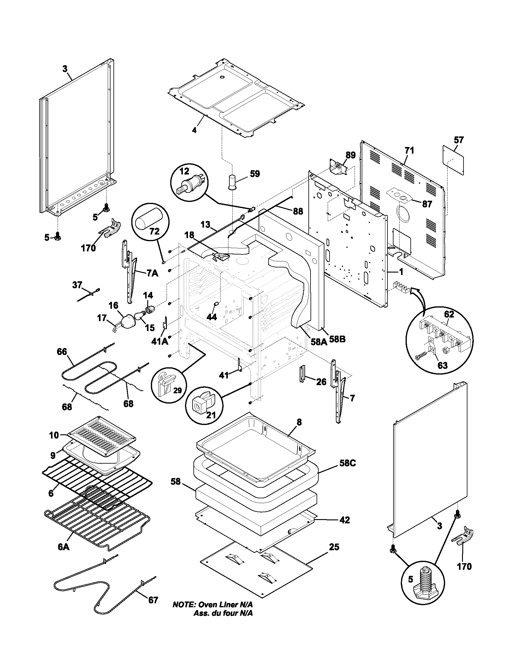 Tappan TEF353AWC body diagram