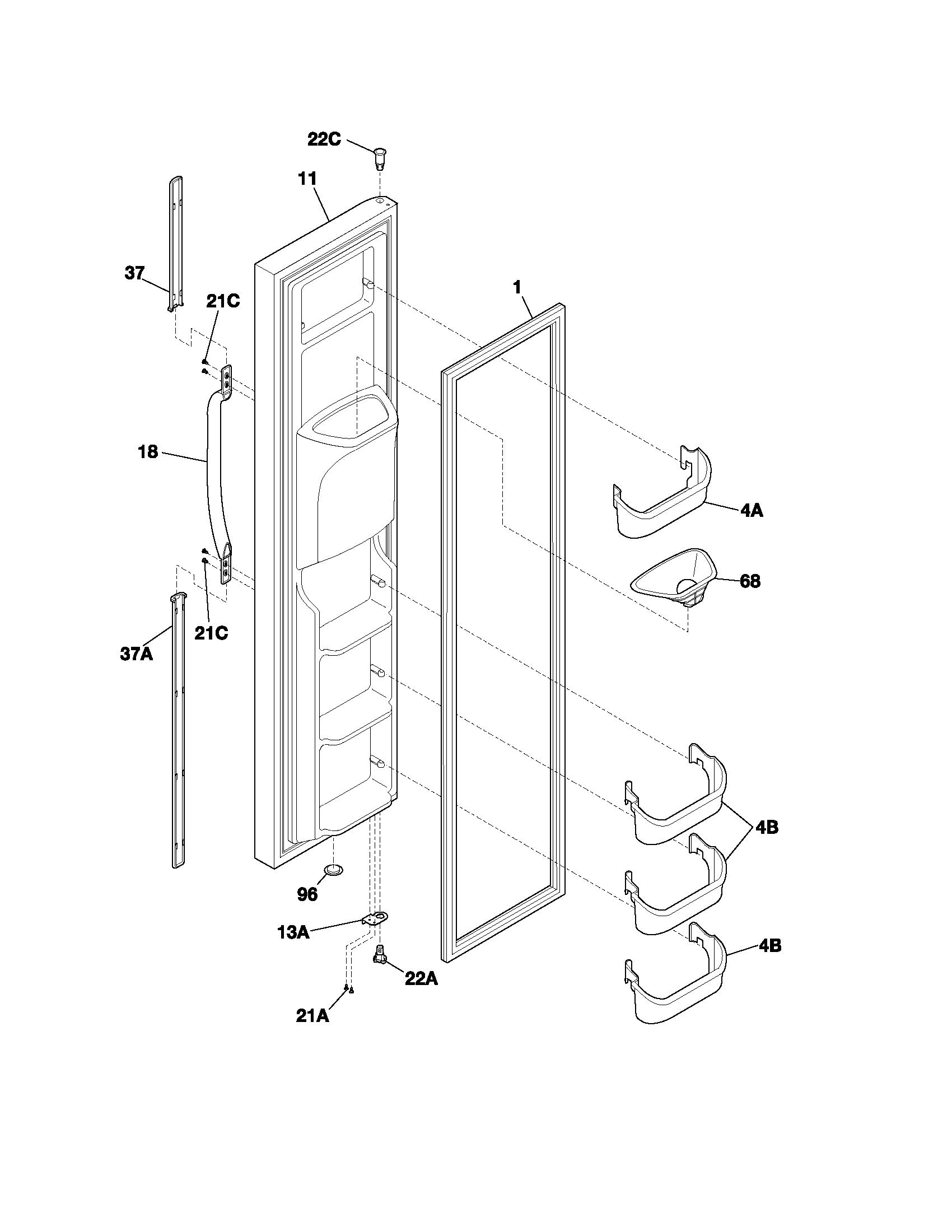 White-Westinghouse WRS23MF5AS3 freezer door diagram