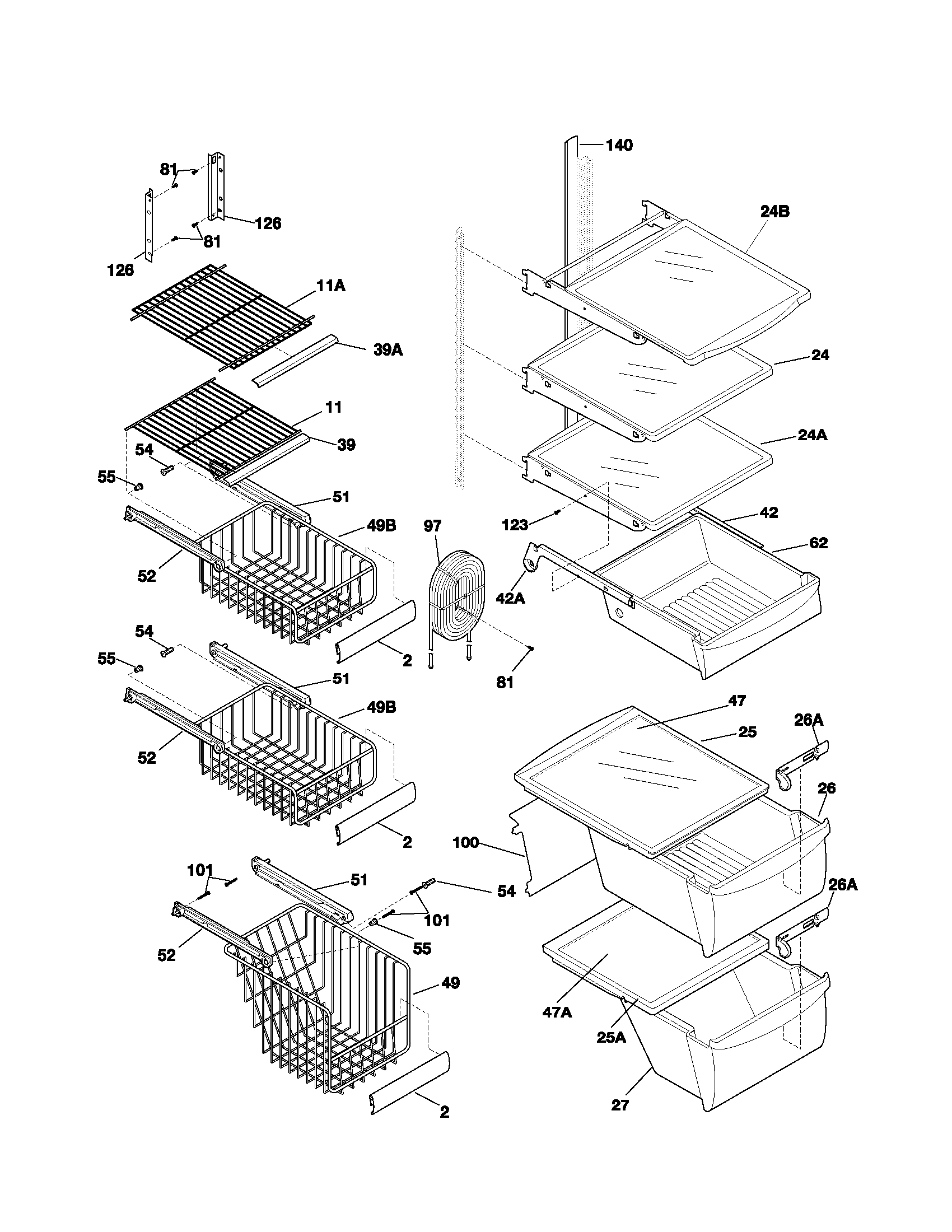 White-Westinghouse WRS23MF5AS3 shelves diagram