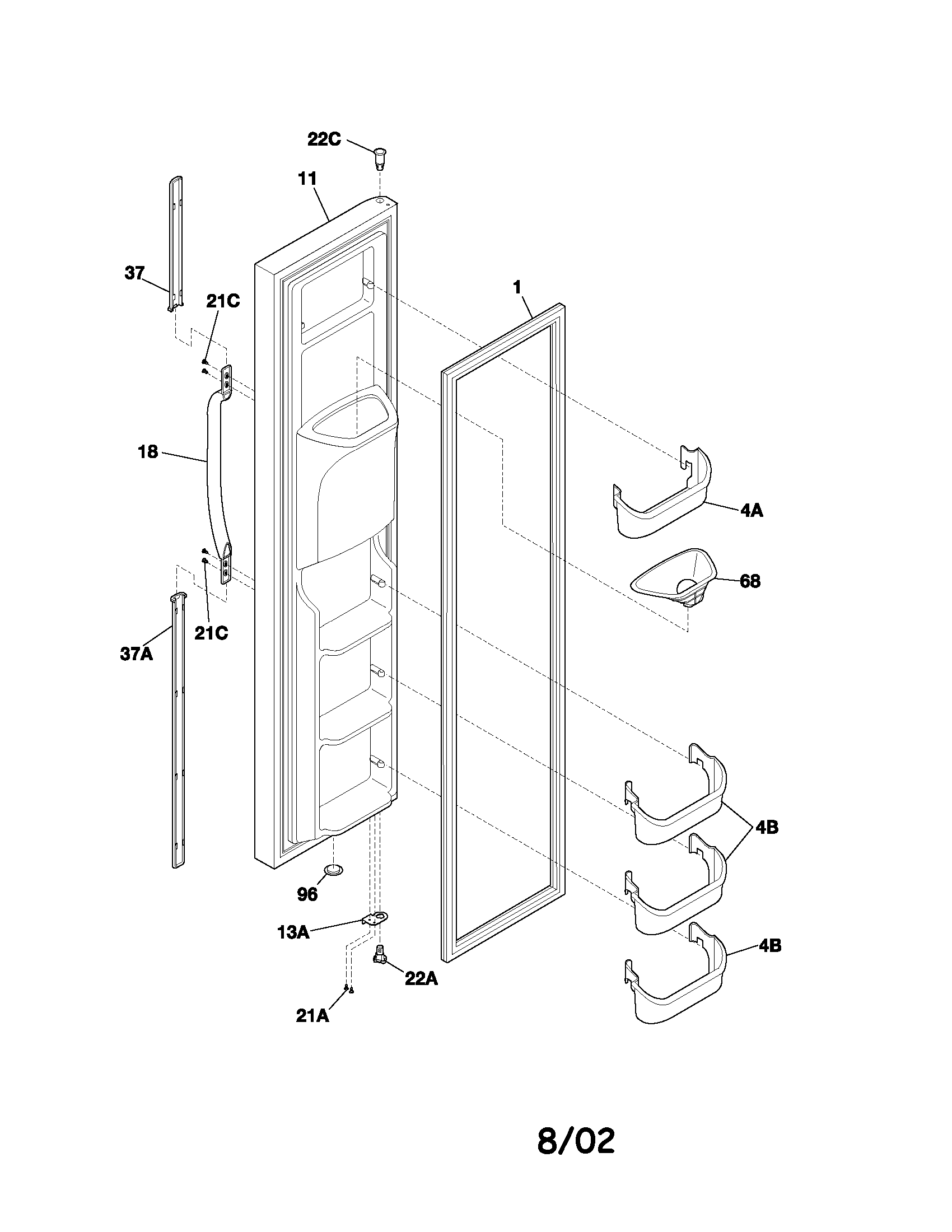 White-Westinghouse WRS26MF5AW4 freezer door diagram